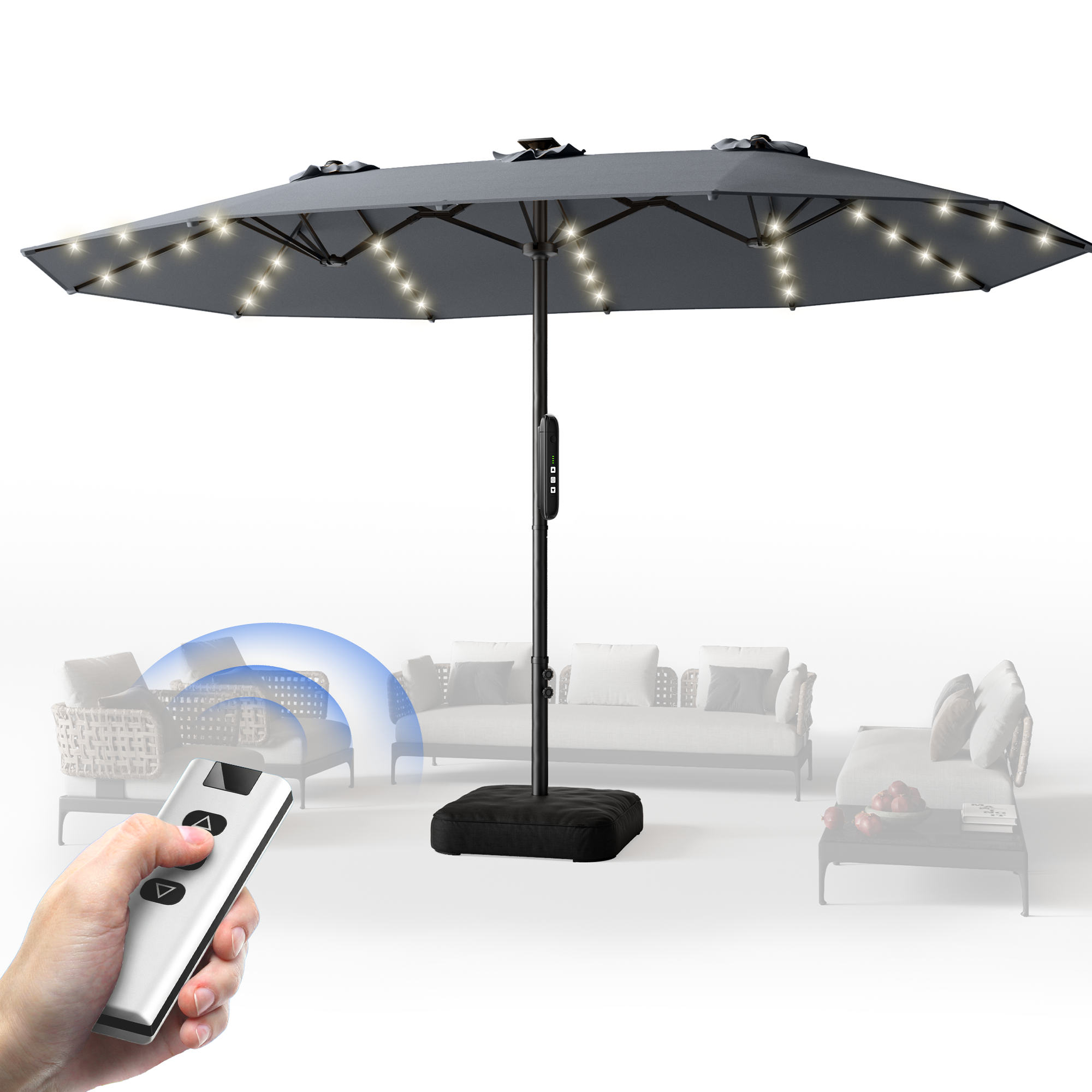 TASKBAY 15ft Smart Electric Patio Umbrella, Outdoor Umbrella with Light and Base