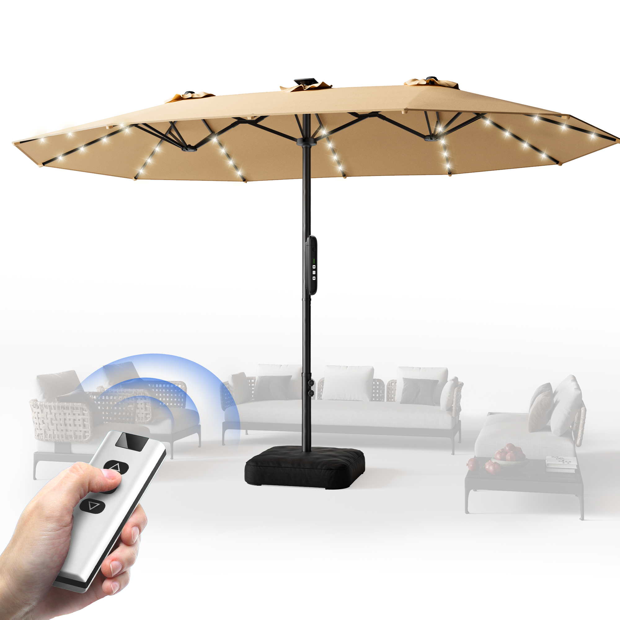 TASKBAY 15ft Smart Electric Patio Umbrella, Outdoor Umbrella with Light and Base