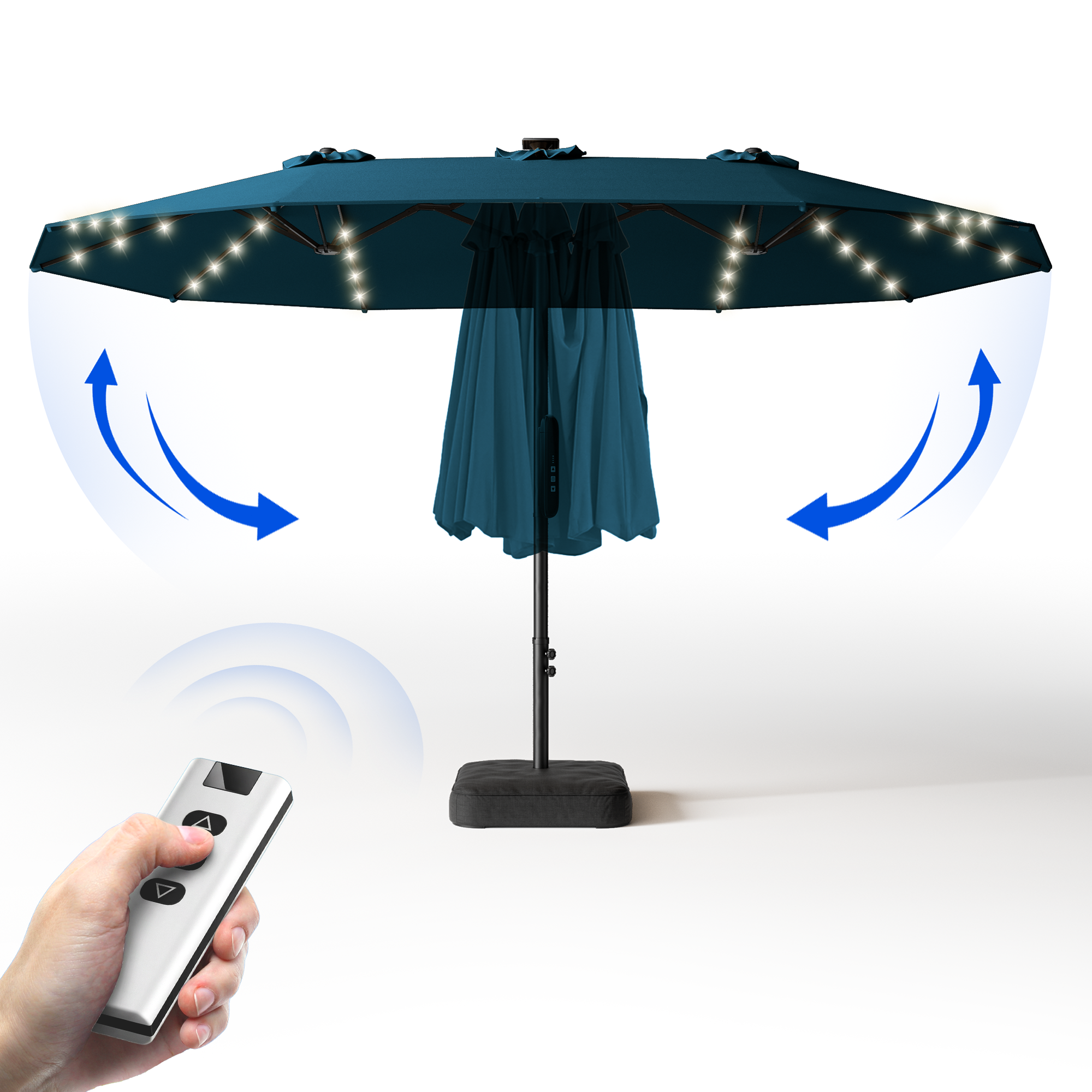 TASKBAY 15ft Smart Electric Patio Umbrella, Outdoor Umbrella with Light and Base