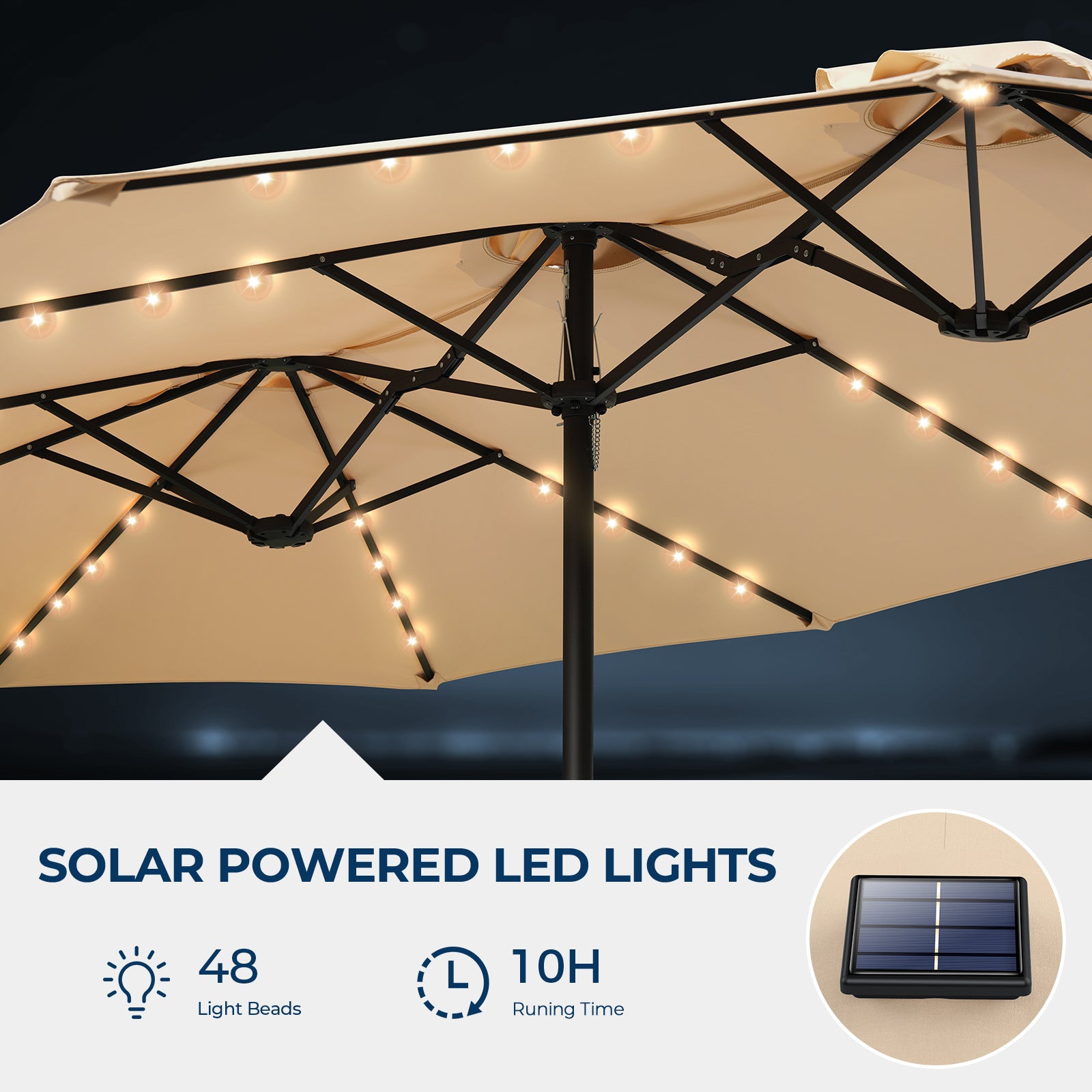 TASKBAY 15ft Patio Umbrella with Solar Lights, Double Sided Outdoor Umbrella with Crank Handle