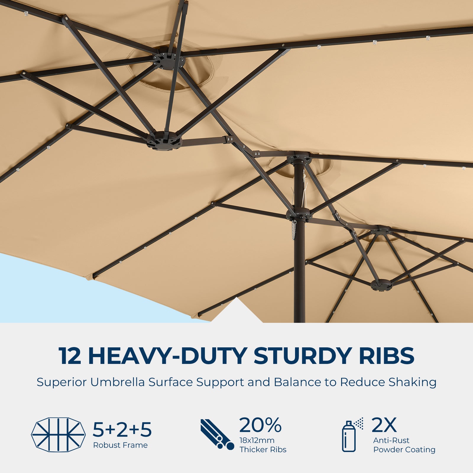 TASKBAY 15ft Patio Umbrella with Solar Lights, Double Sided Outdoor Umbrella with Crank Handle