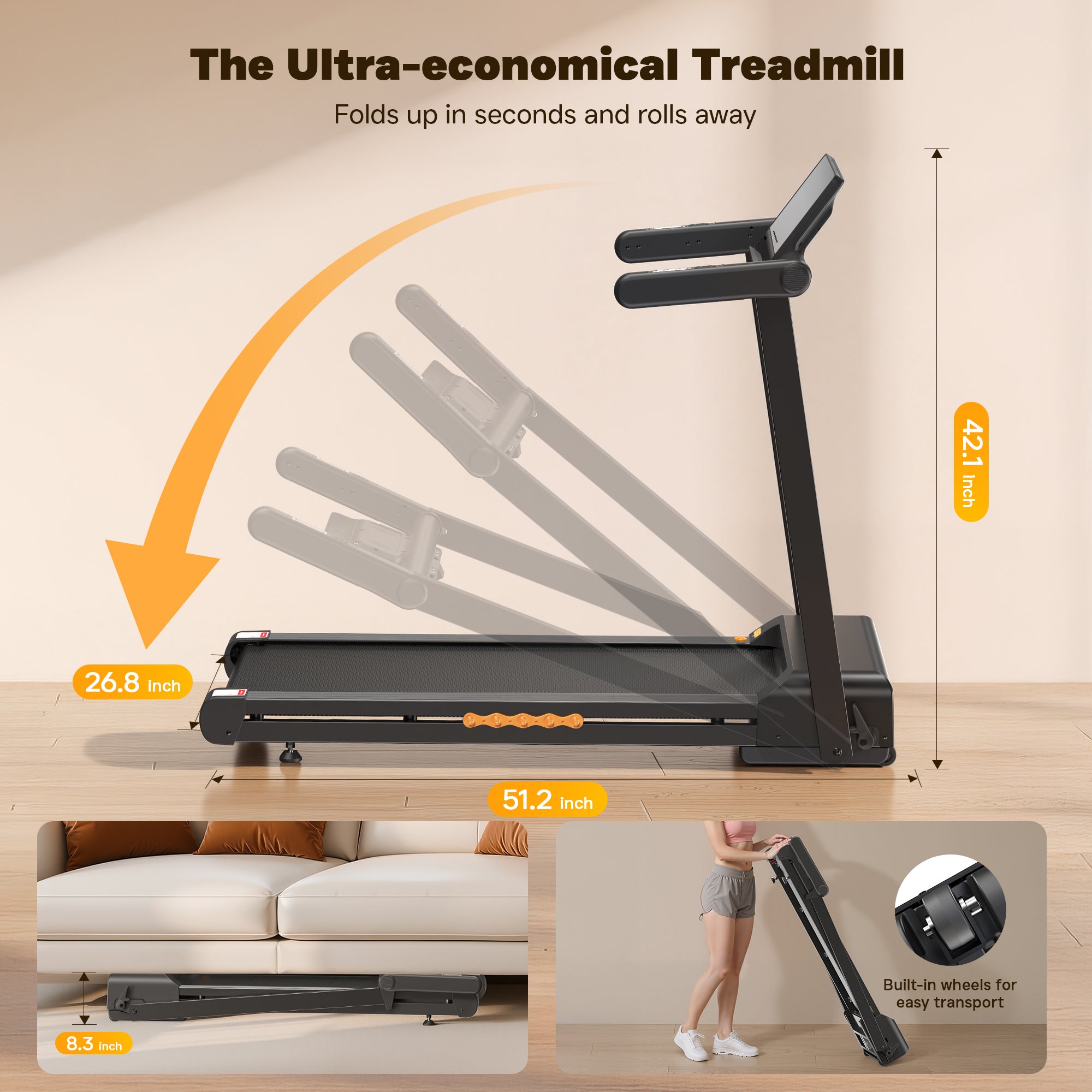 Taskbay 3.0 HP Portable Foldable Treadmill with LED Display