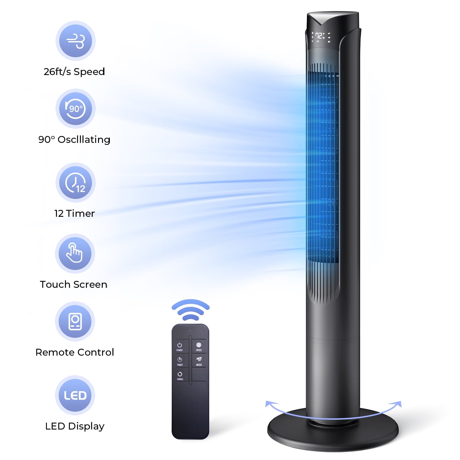 Taskbay 41" Tower Fan with Remote, 90° Oscillating Fans