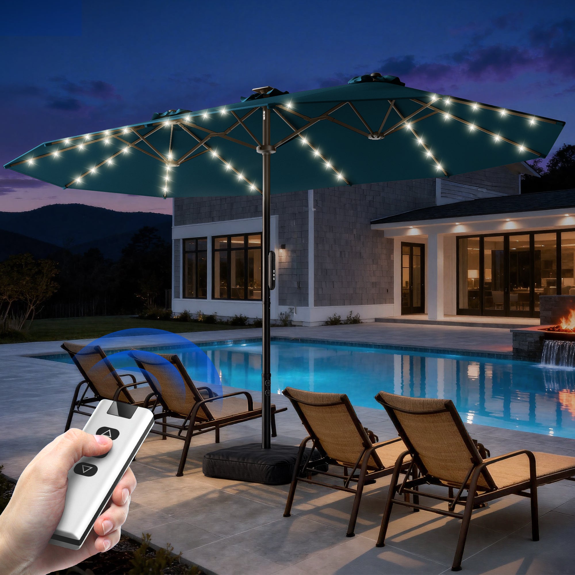 TASKBAY 15ft Smart Electric Patio Umbrella, Outdoor Umbrella with Light and Base