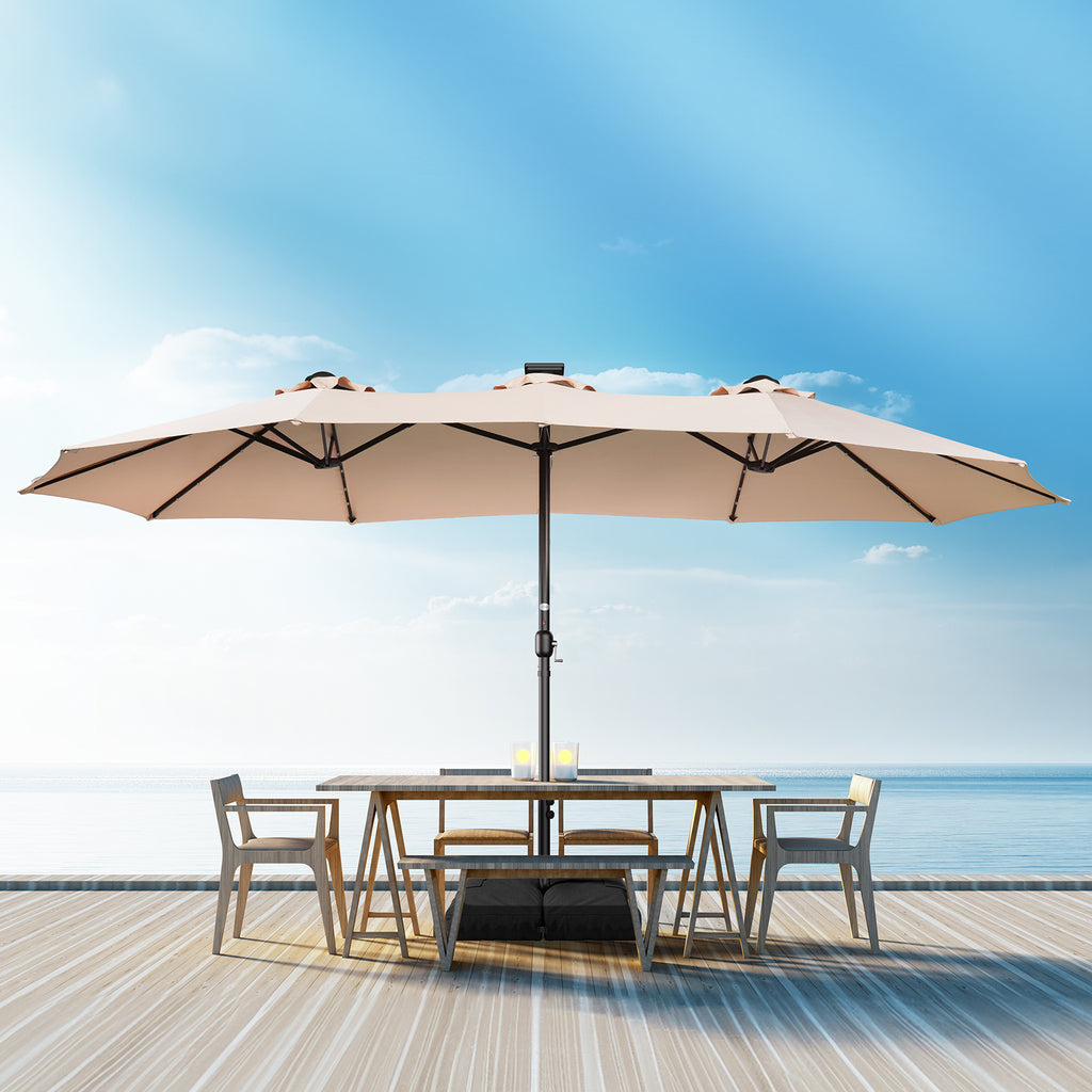 TASKBAY 15ft Patio Umbrella with Solar Lights, Double Sided Outdoor Umbrella with Crank Handle