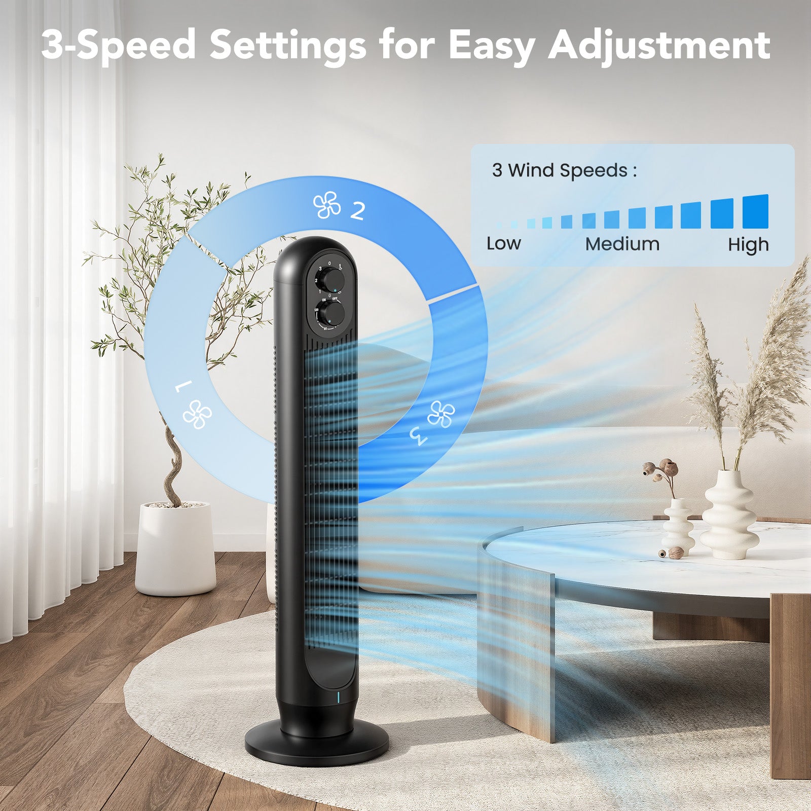 TASKBAY Tower Fan, 31" Oscillating Standing Fan
