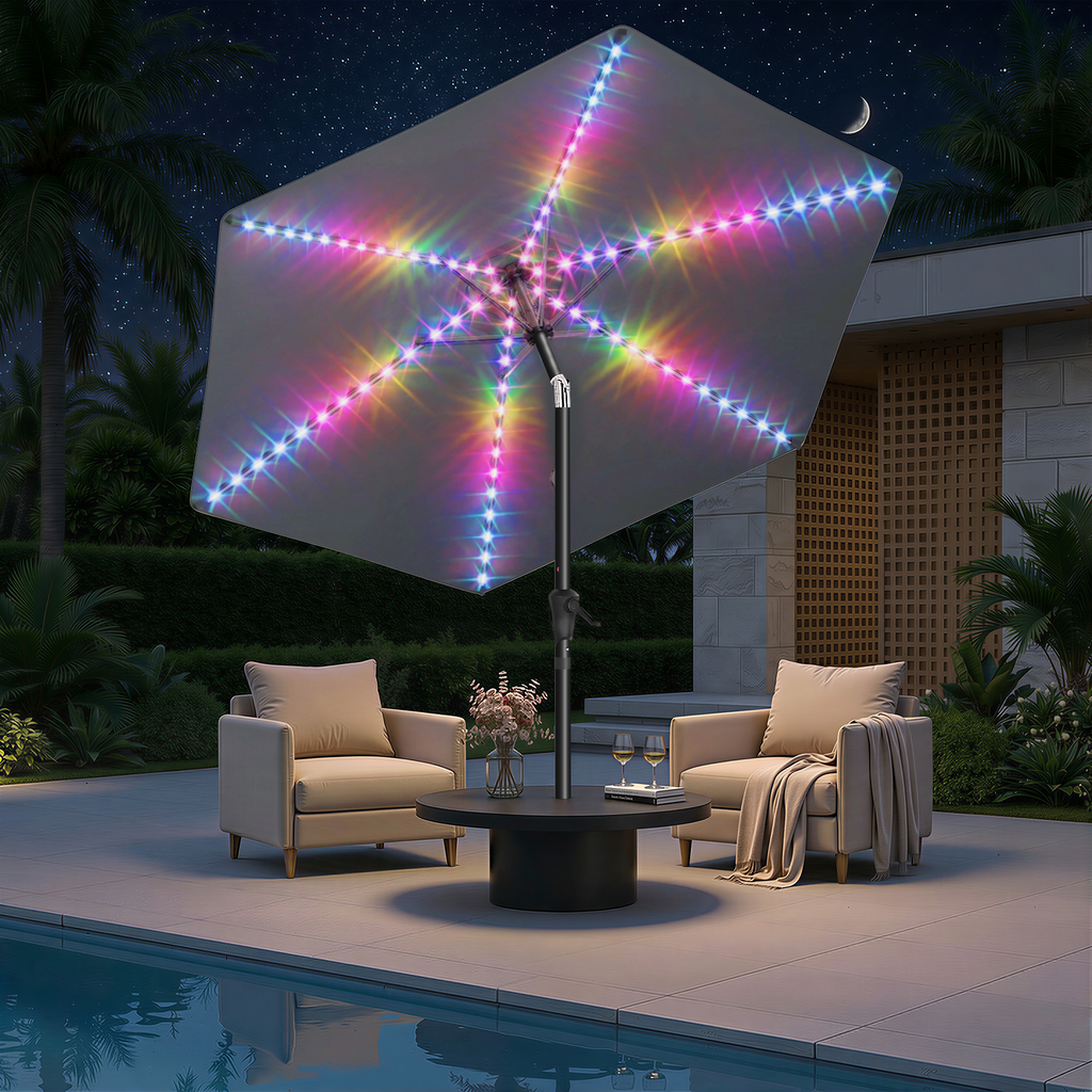 Taskbay 9ft Solar Patio Umbrella with Lights (Base not included)