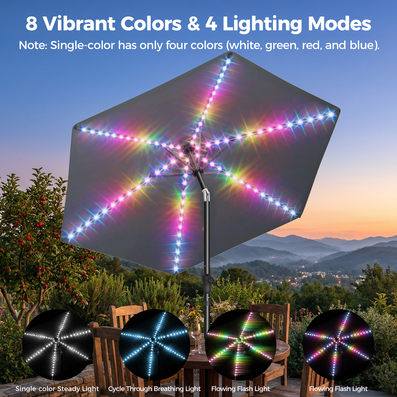 Taskbay 9ft Solar Patio Umbrella with Lights (Base not included)