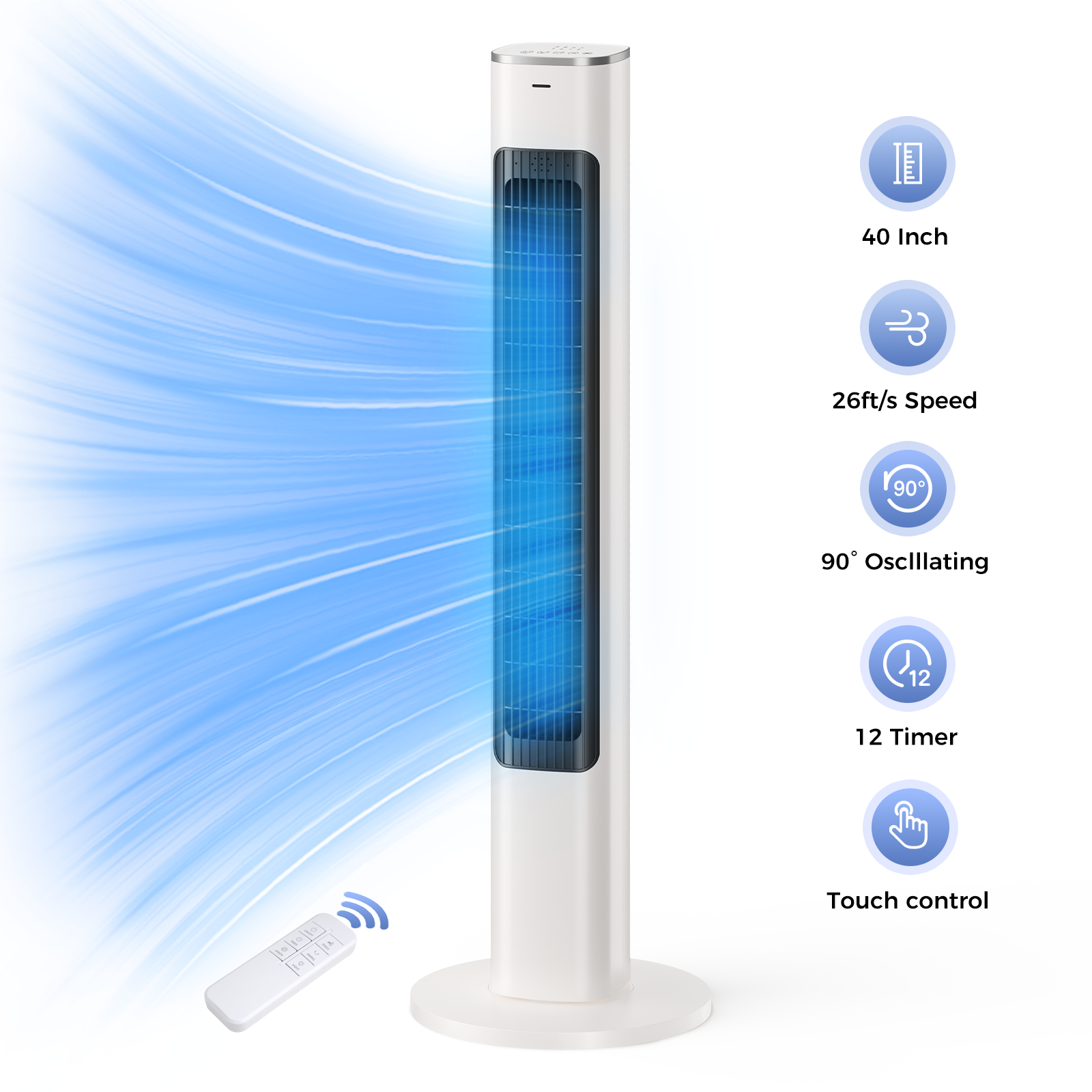 Taskbay 40" Smart Tower Fan with Remote, Standing Floor Fan