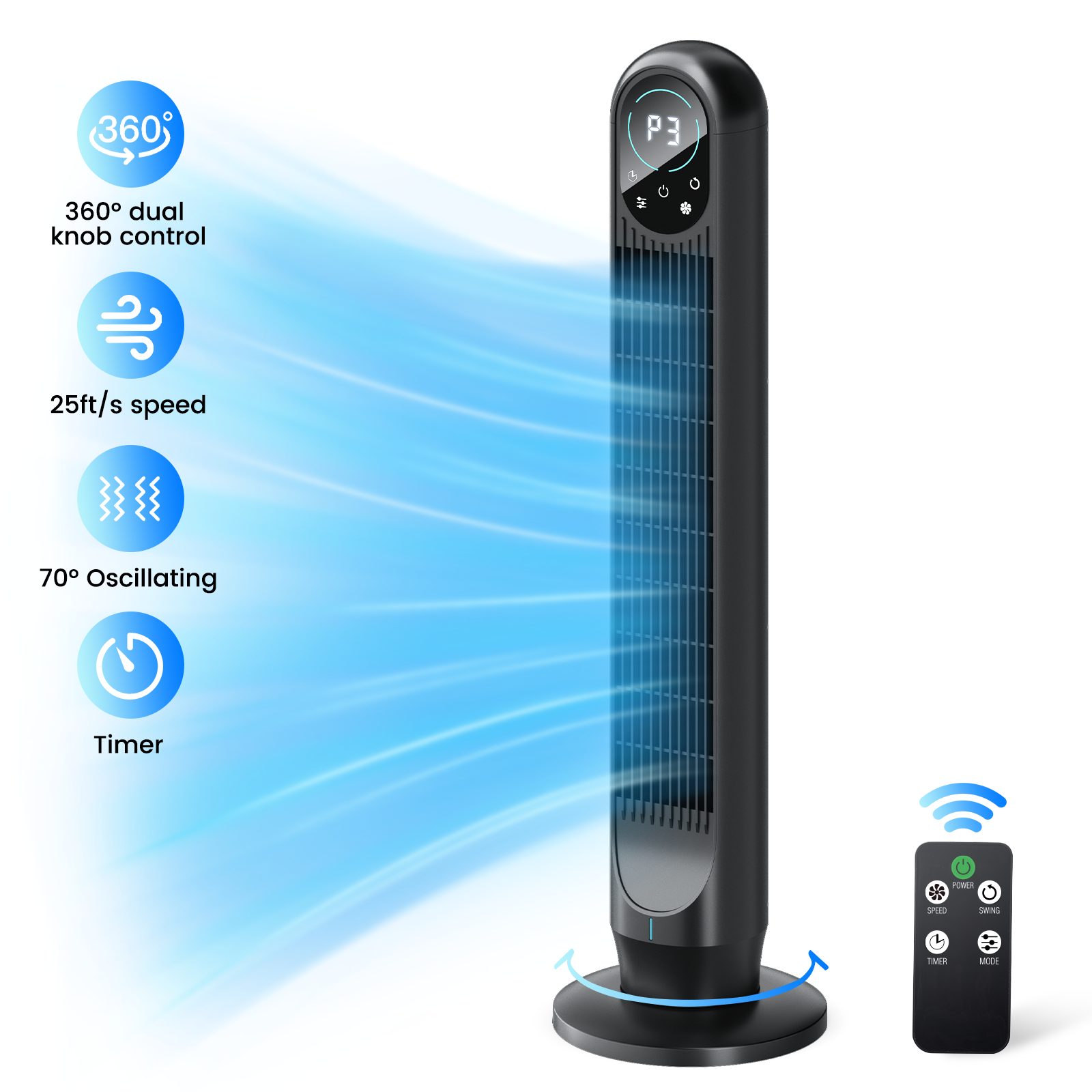 Taskbay Tower Fan with Remote, 31" Bladeless Floor Fans