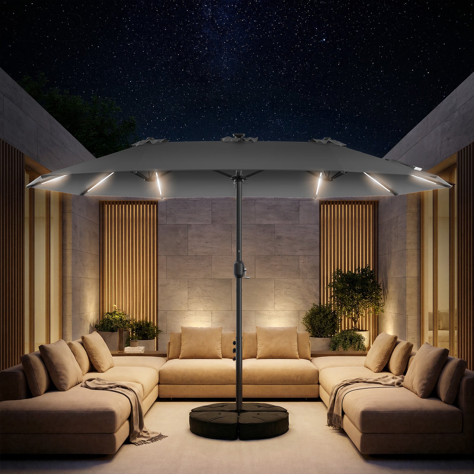 TASKBAY 15FT Double Sided Rectangular Patio Umbrella with LED Light Ba – taskbayglobal