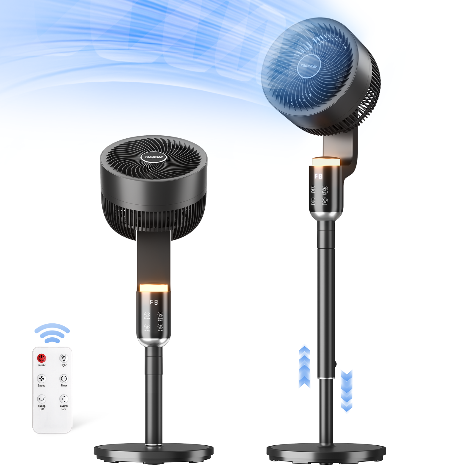 Taskbay Pedestal Fan, Air Circulator Fans with Remote & RGB Light