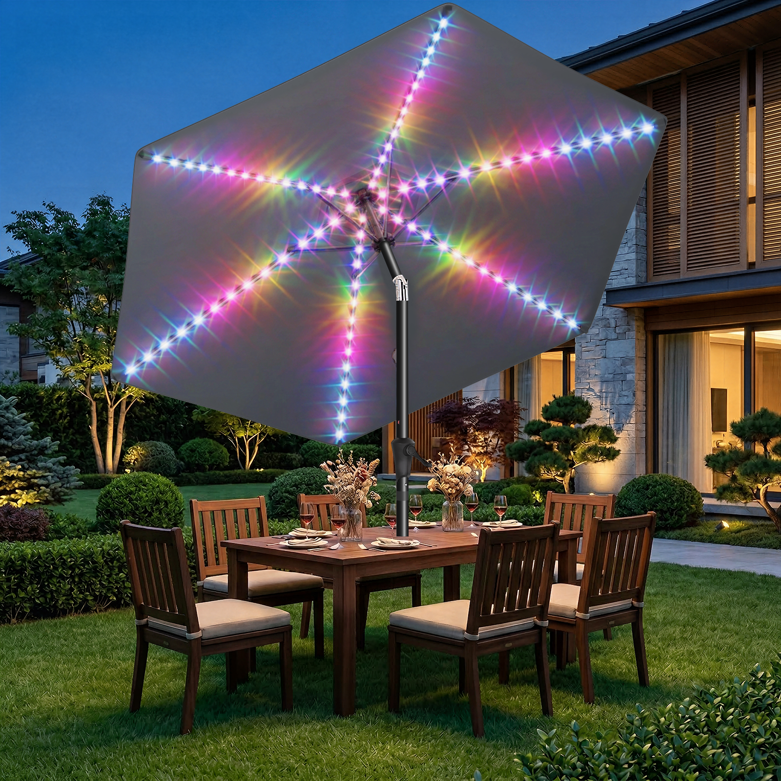 Taskbay 9ft Solar Patio Umbrella with Lights (Base not included)