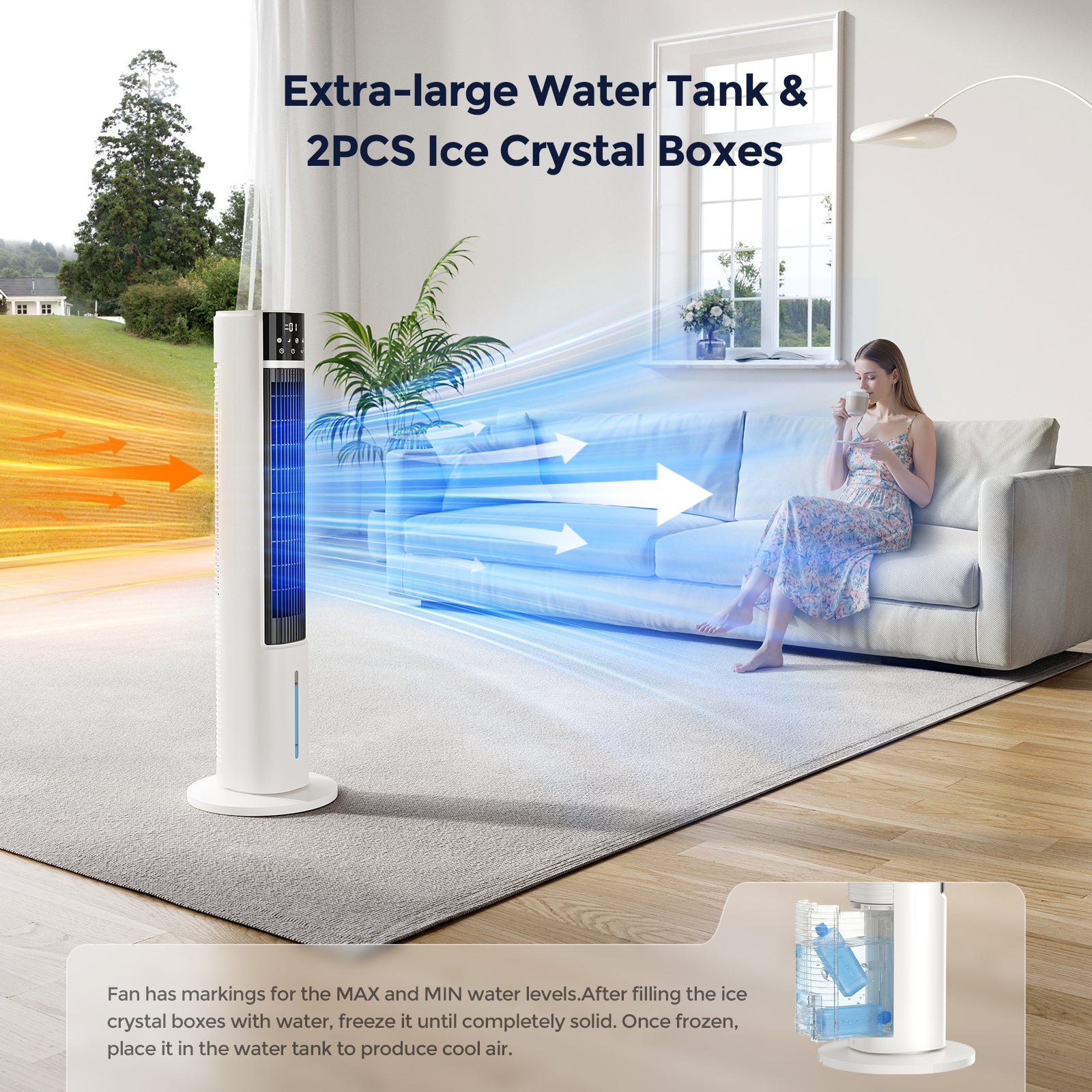 Taskbay Evaporative Air Cooler Tower Fan, 40" Floor Standing Cooling Fans