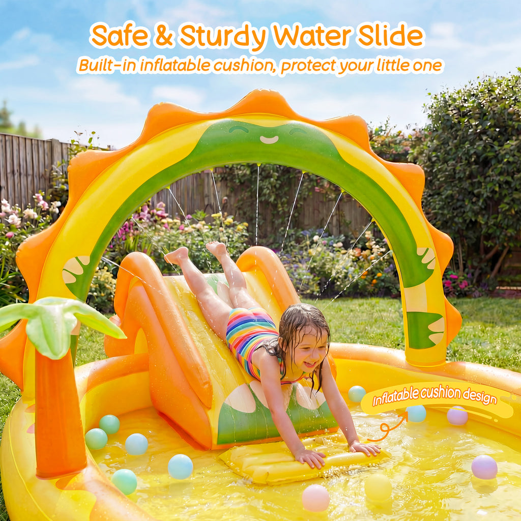 TASKBAY Inflatable Kiddie Pool Giraffe Play Center with Slide and Elephant Sprinkler