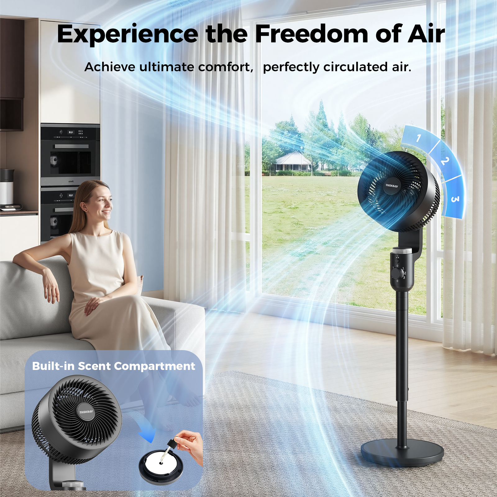 Taskbay Quiet Pedestal Fan with Remote, Air Circulator Fans