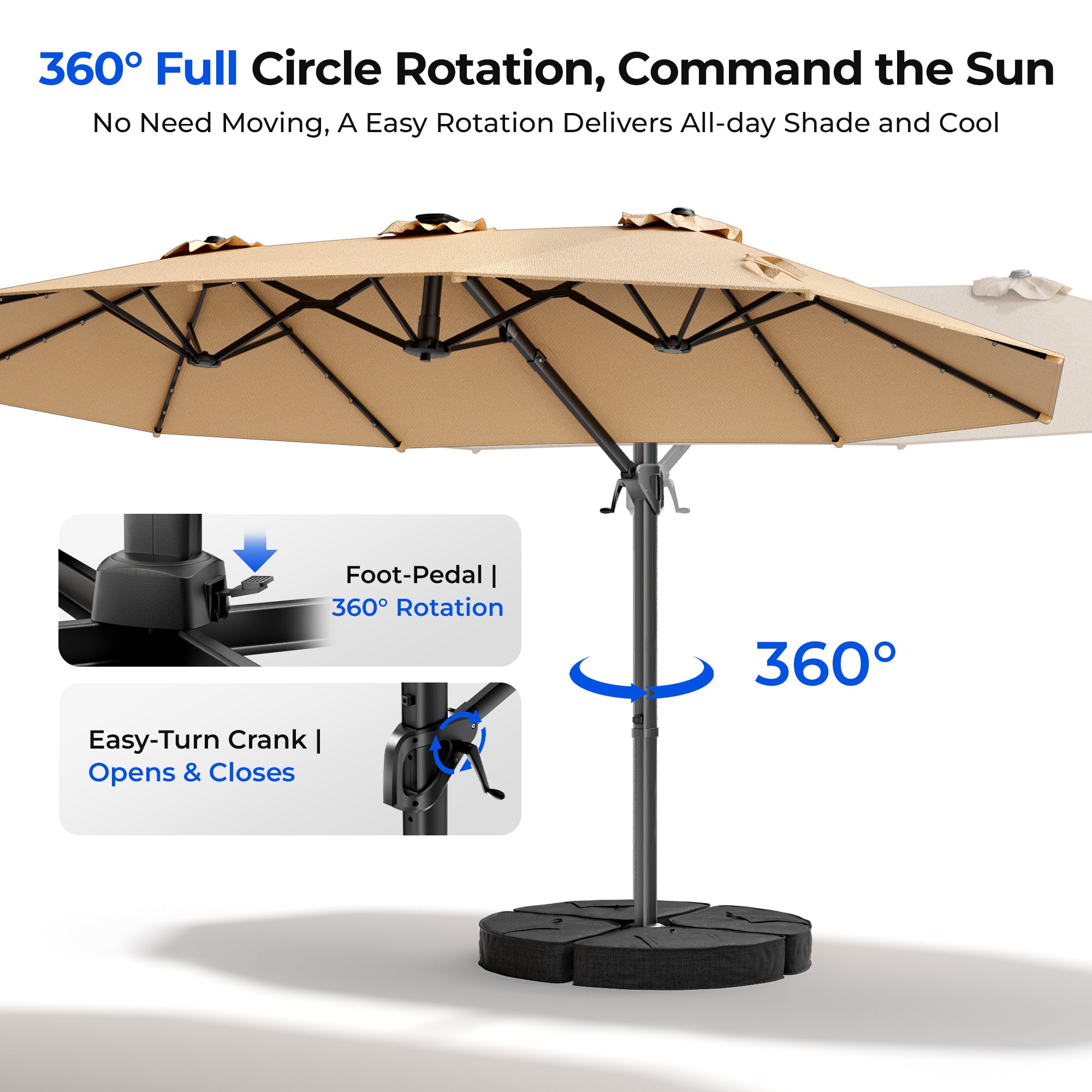 15FT Cantilever Patio Umbrella with LED Lights with Base