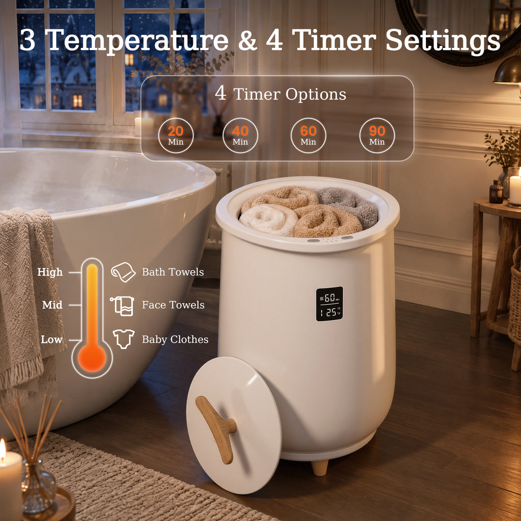 TASKBAY 20L Towel Warmer Bucket, 360° Heating, 3 Heat Levels & LED