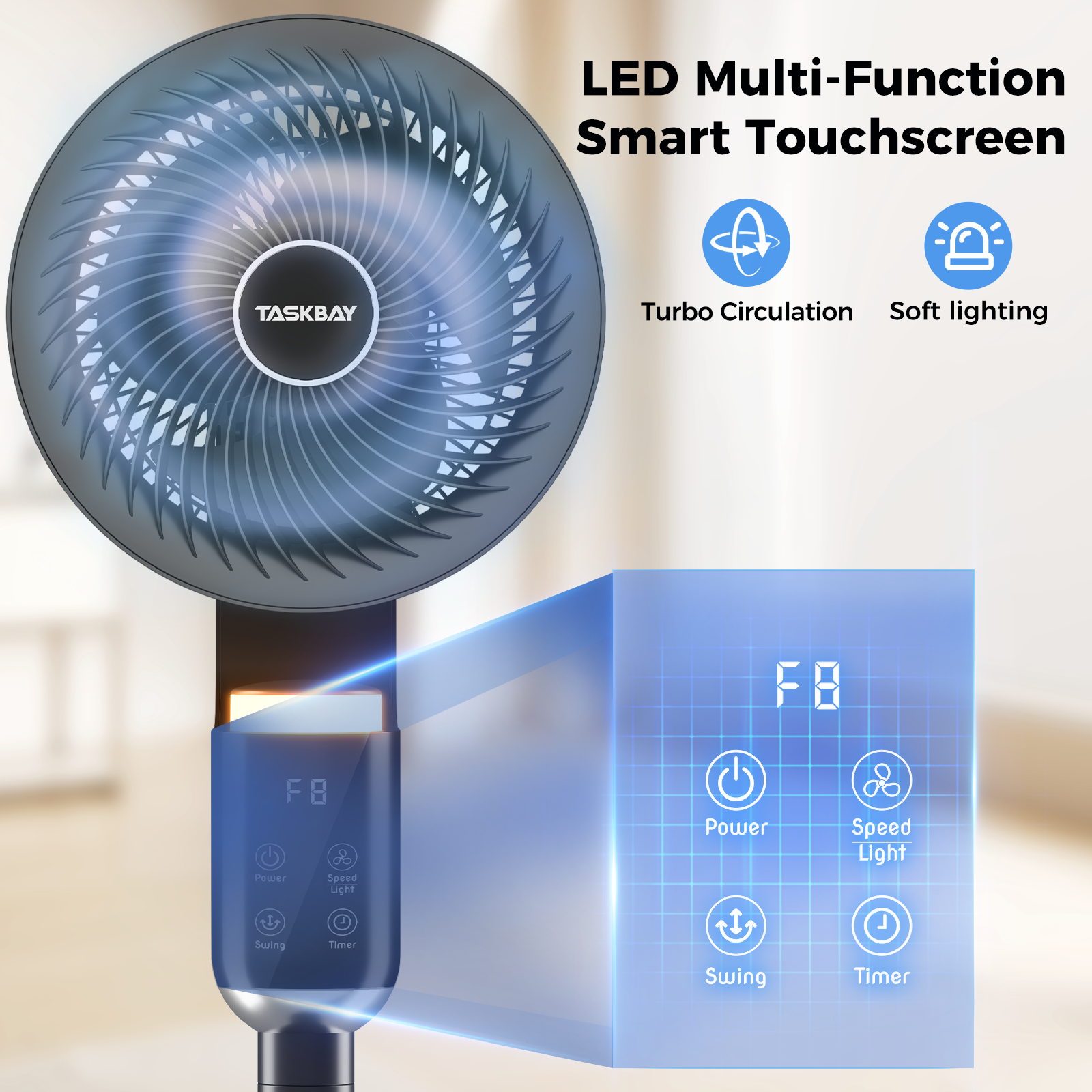 Taskbay Pedestal Fan, Air Circulator Fans with Remote & RGB Light