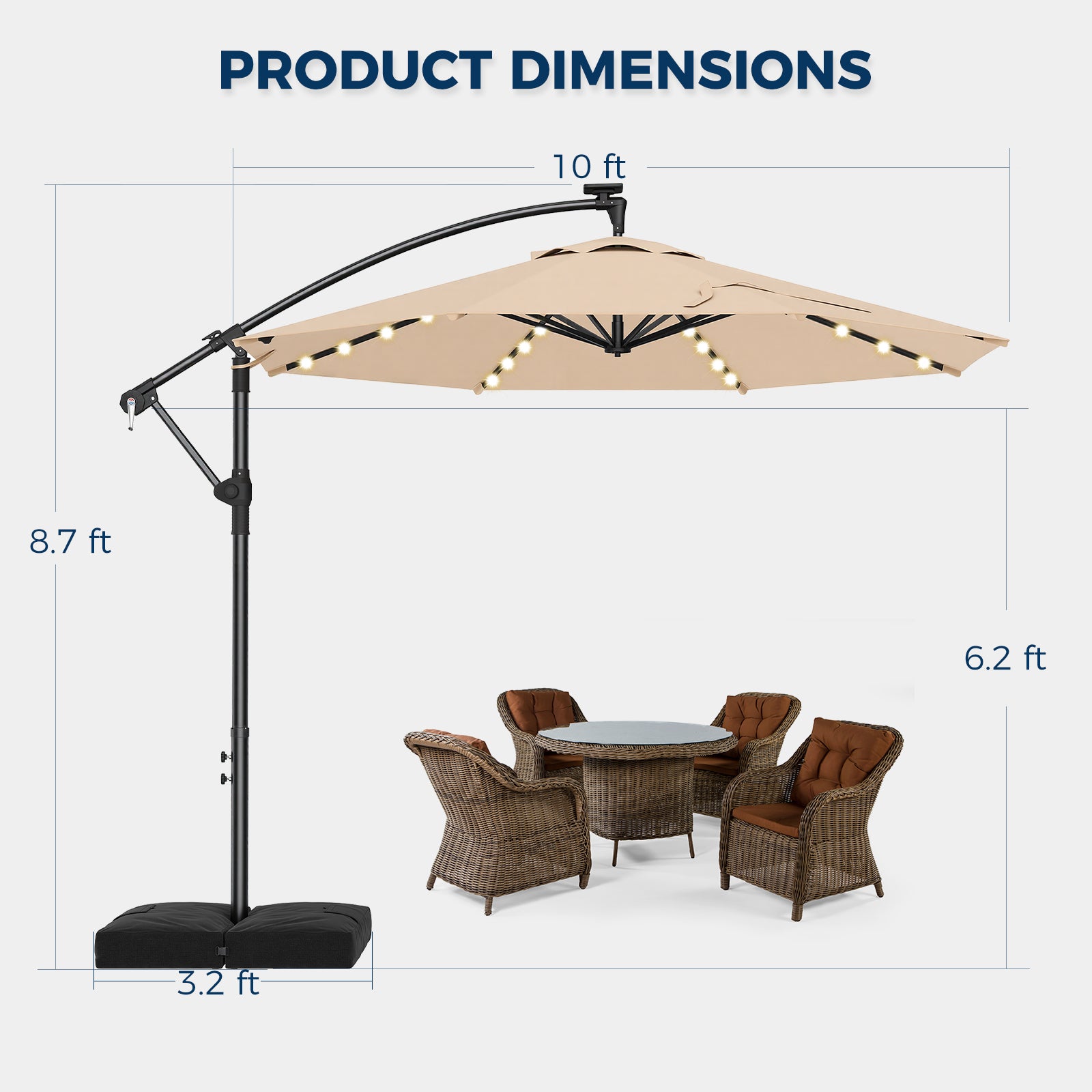 TASKBAY 10ft Cantilever Hanging Outdoor Umbrella (Includes Base)