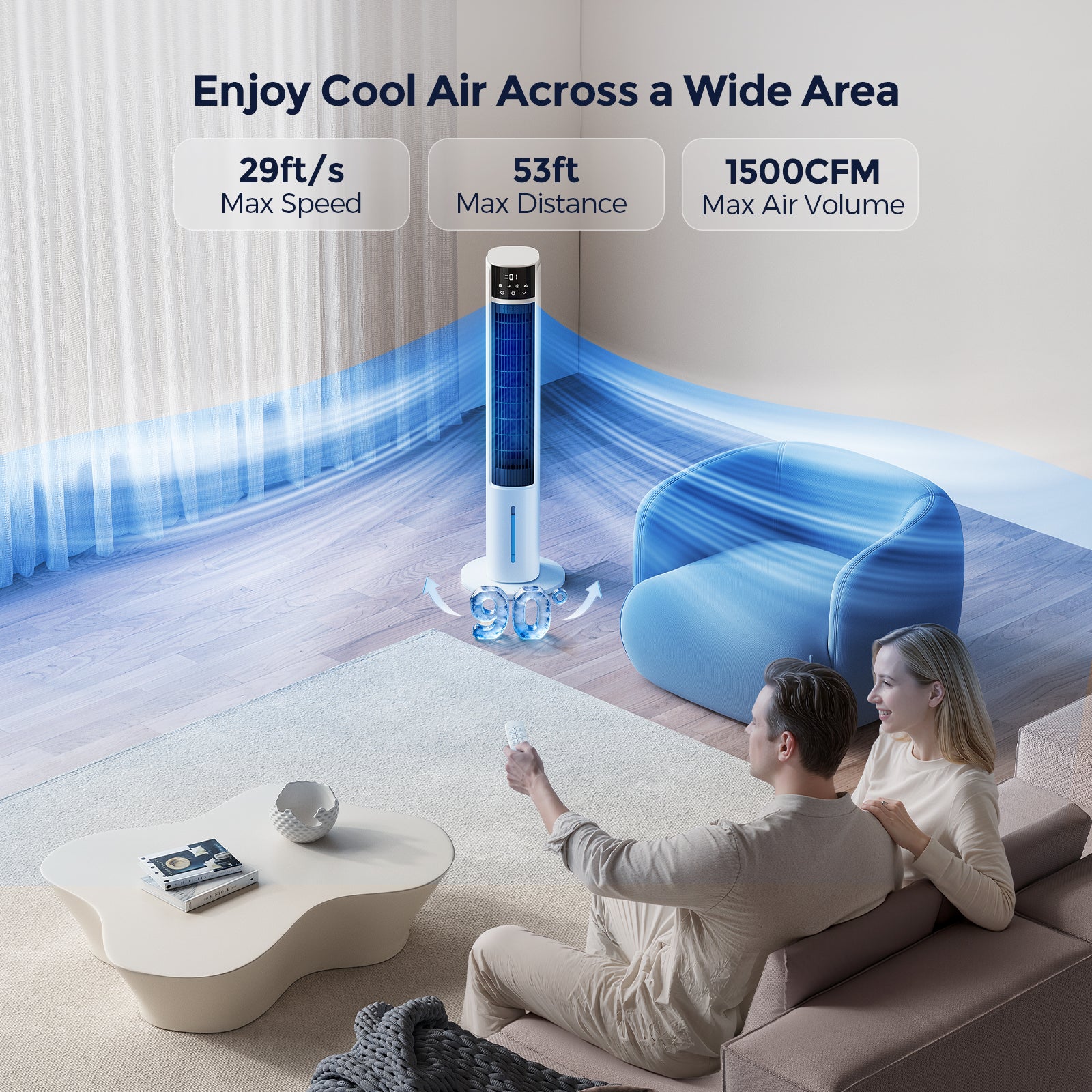 Taskbay Evaporative Air Cooler Tower Fan, 40" Floor Standing Cooling Fans