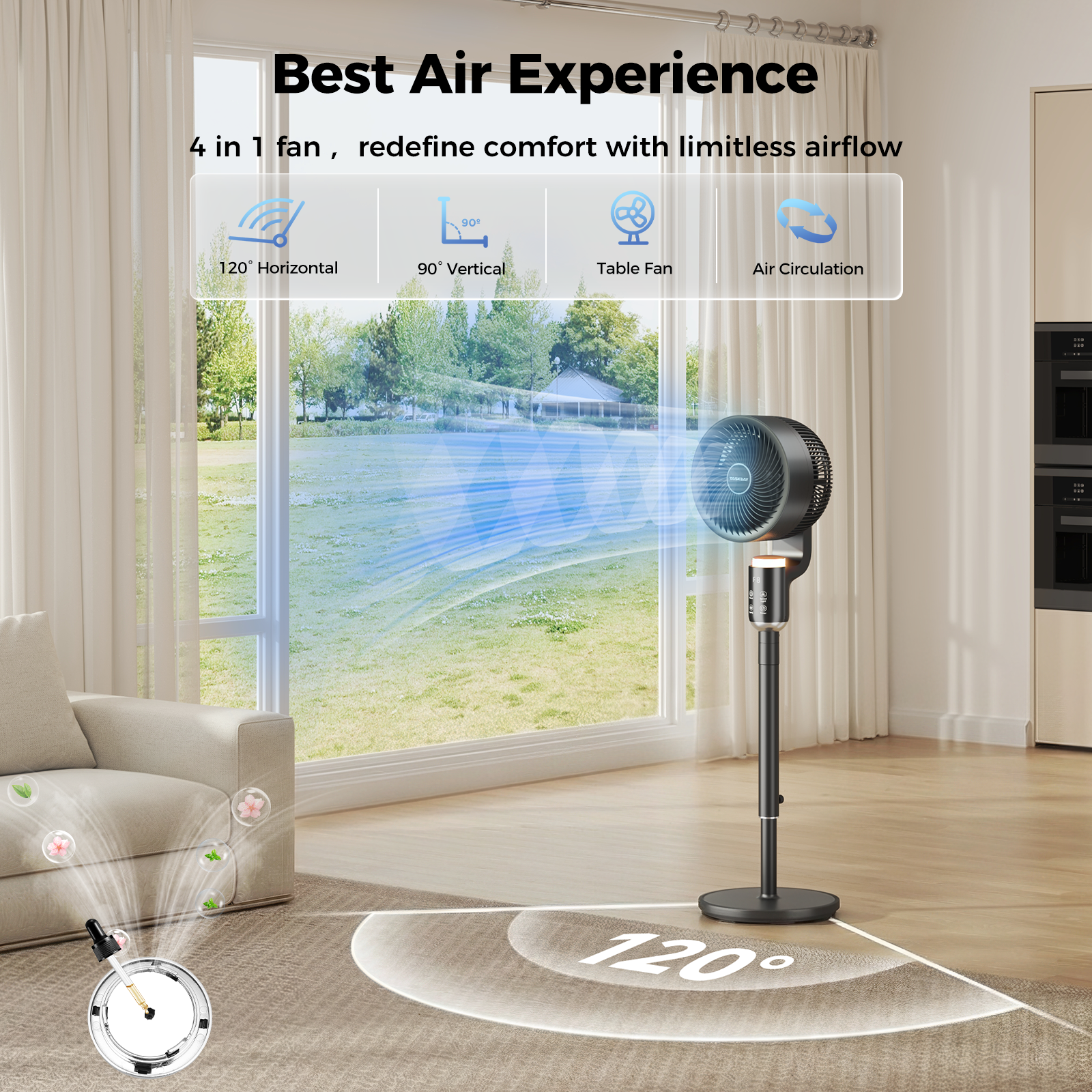 Taskbay Pedestal Fan, Air Circulator Fans with Remote & RGB Light