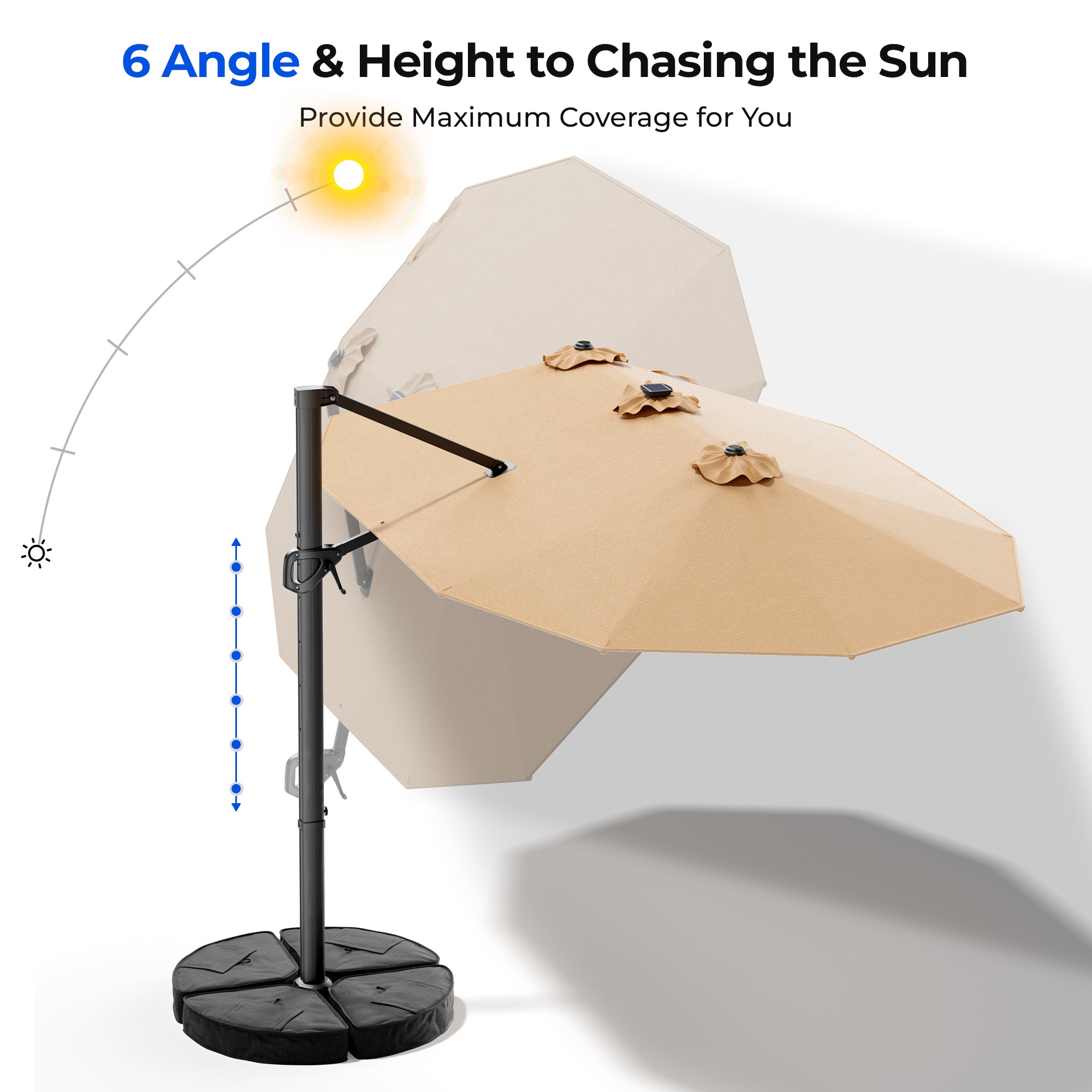 15FT Cantilever Patio Umbrella with LED Lights with Base