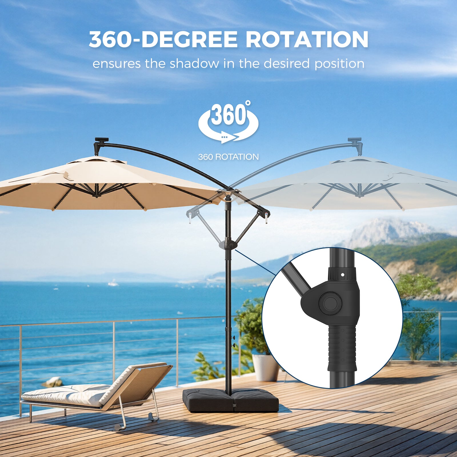 TASKBAY 10ft Cantilever Hanging Outdoor Umbrella (Includes Base)