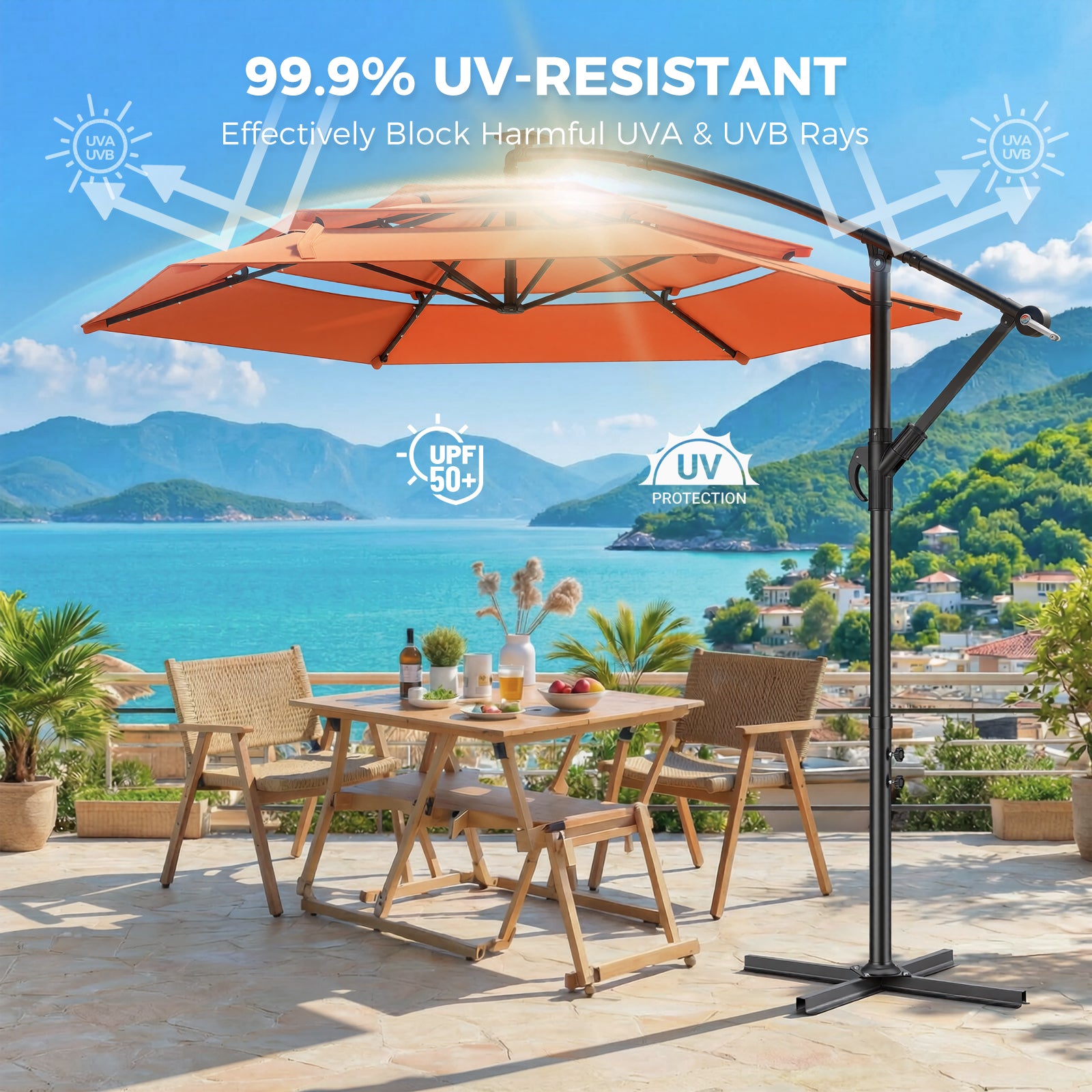 TASKBAY 10ft 3-Tiered Cantilever Patio Umbrella Solar LED Lighted (Base not included)