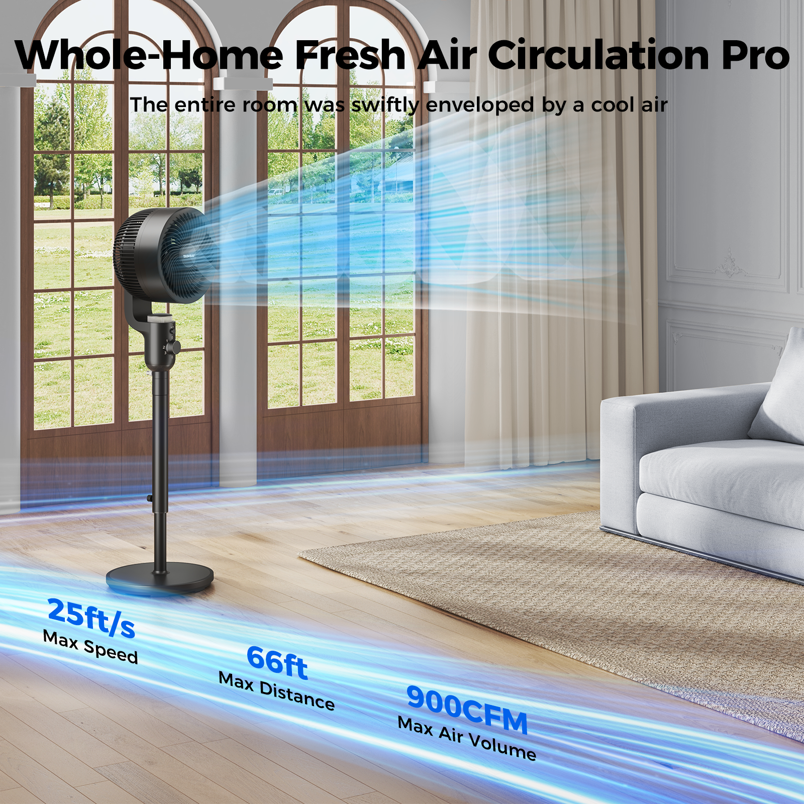 Taskbay Quiet Pedestal Fan with Remote, Air Circulator Fans