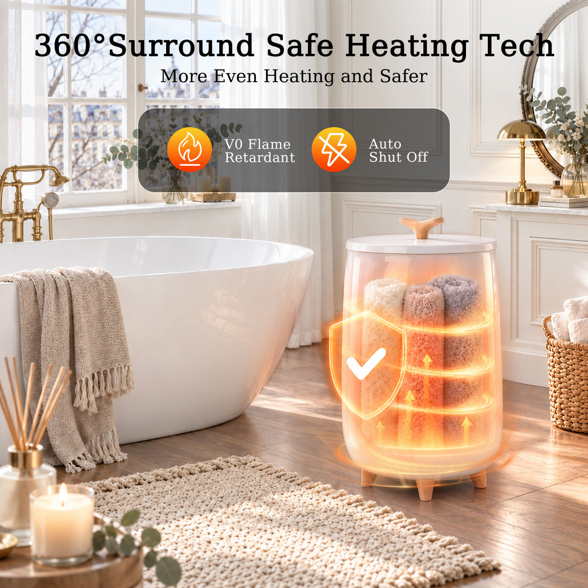 TASKBAY 20L Towel Warmer Bucket, 360° Heating, 3 Heat Levels & LED
