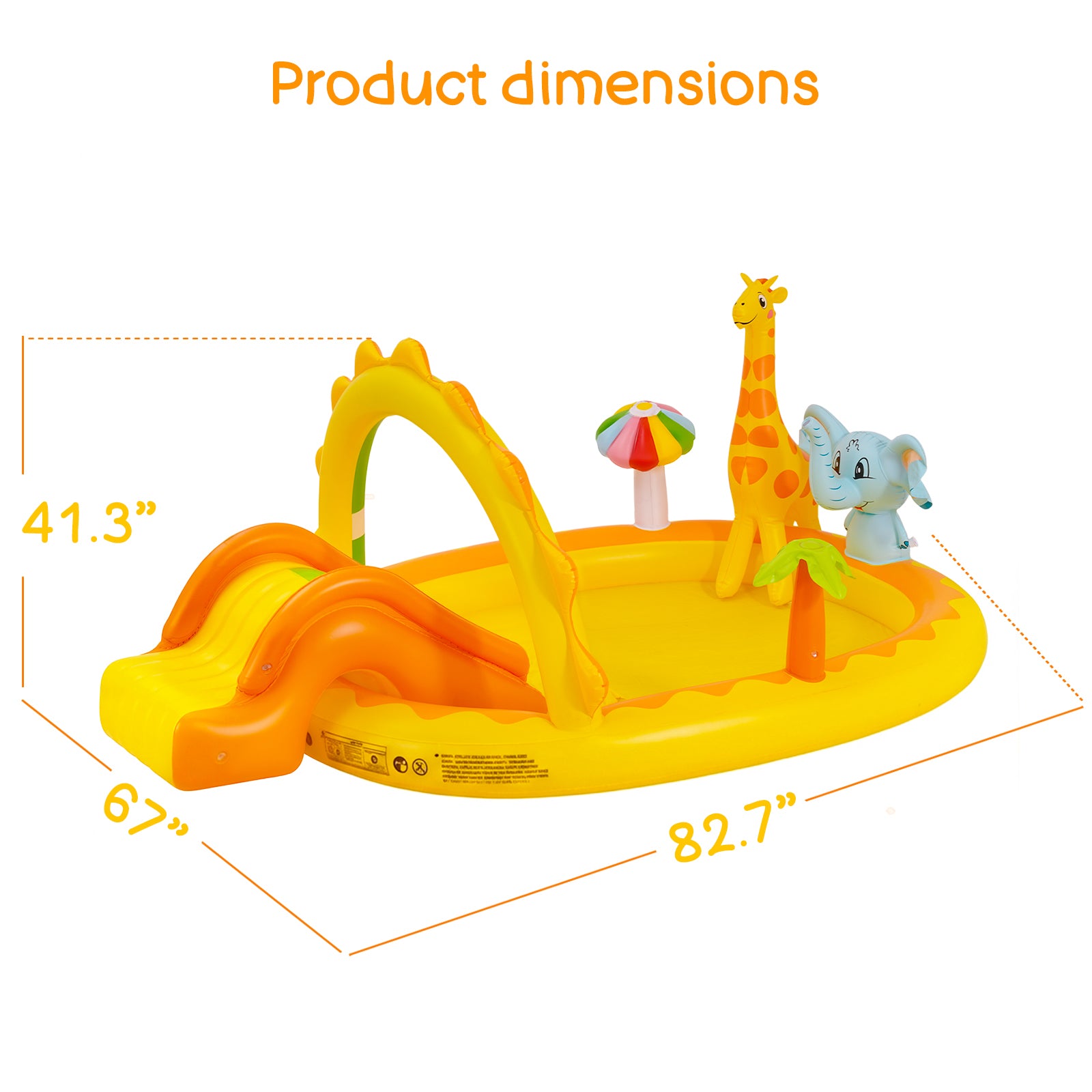 TASKBAY Inflatable Kiddie Pool Giraffe Play Center with Slide and Elephant Sprinkler