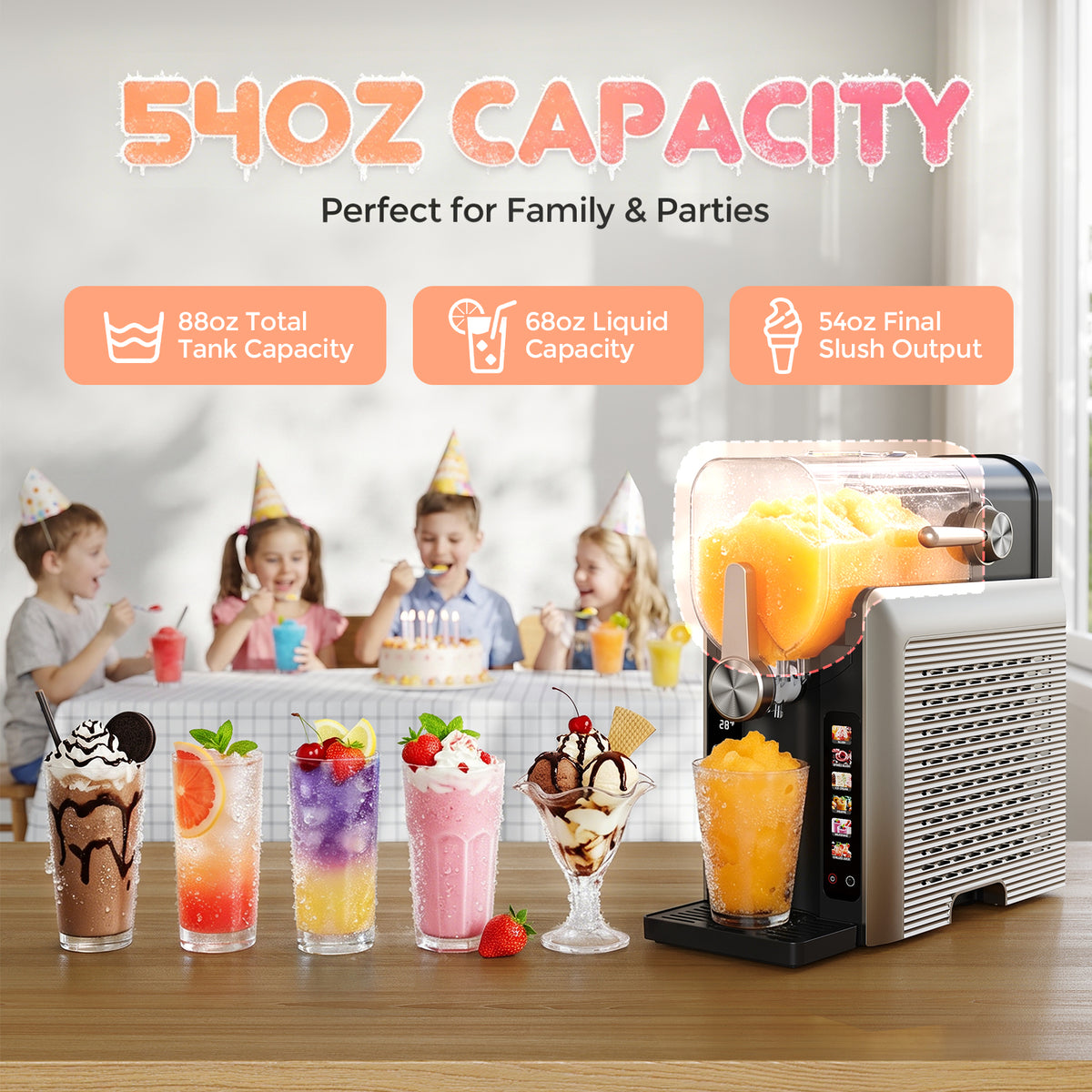 TASKBAY Slushie Maker & Frozen Drink Machine, 6 Presets, 54oz, Self-Cleaning