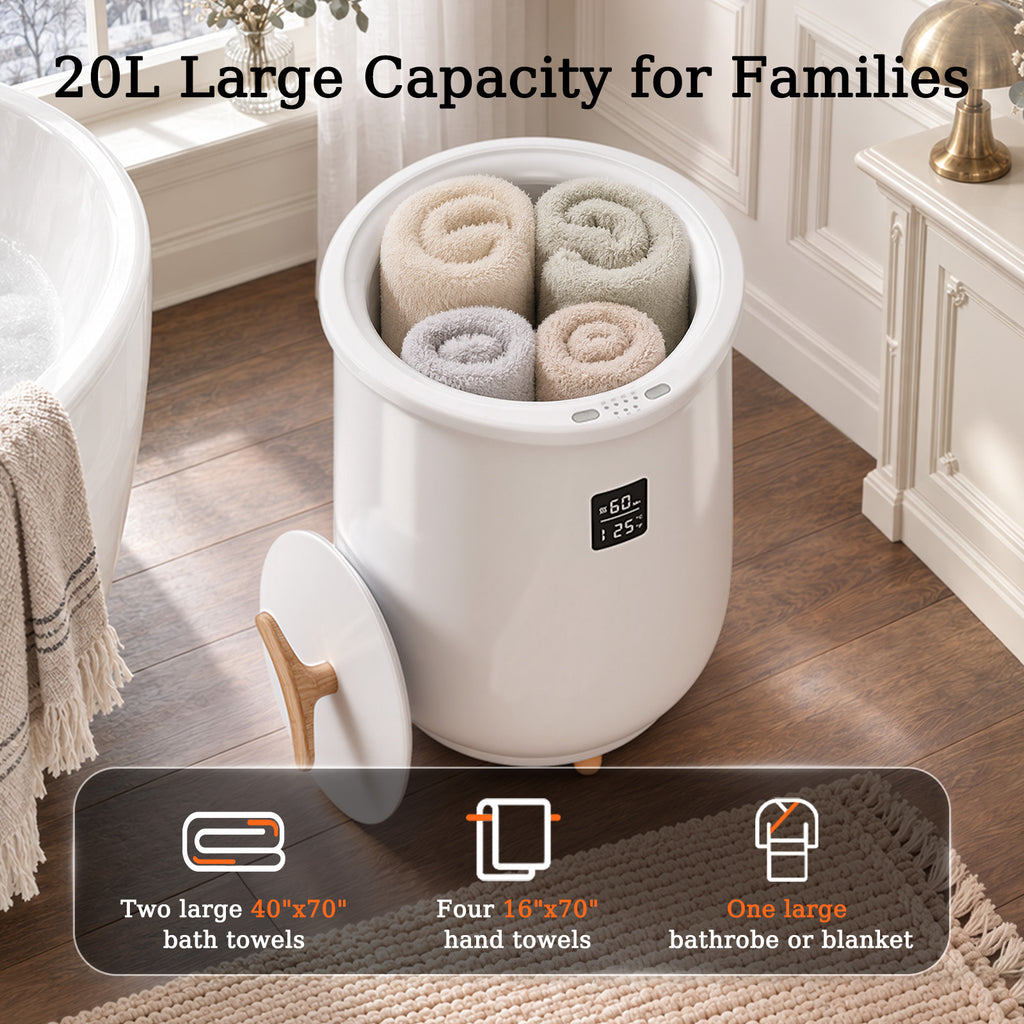 TASKBAY 20L Towel Warmer Bucket, 360° Heating, 3 Heat Levels & LED