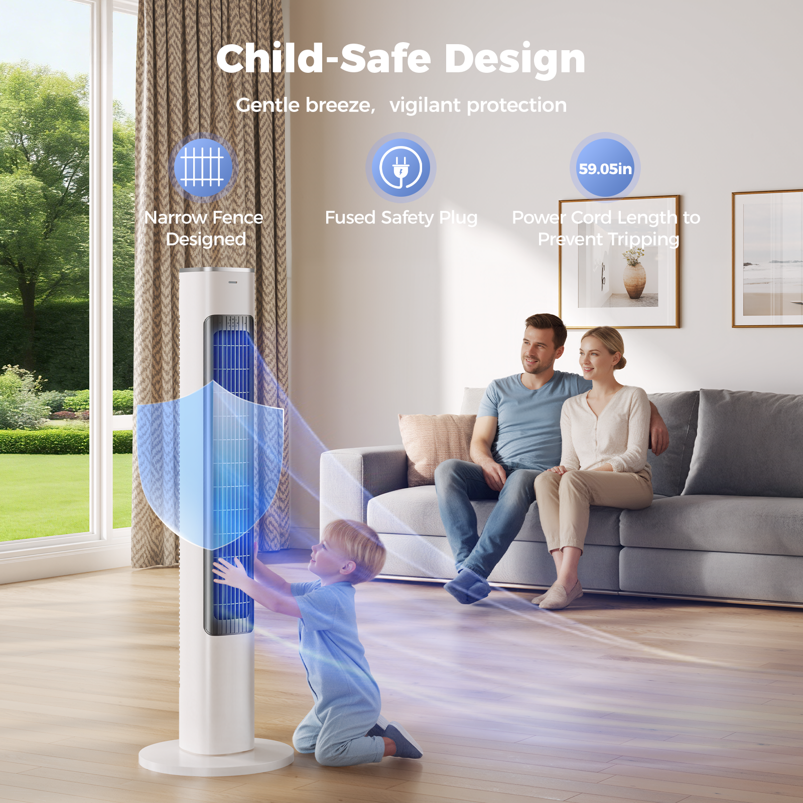 Taskbay 40" Smart Tower Fan with Remote, Standing Floor Fan