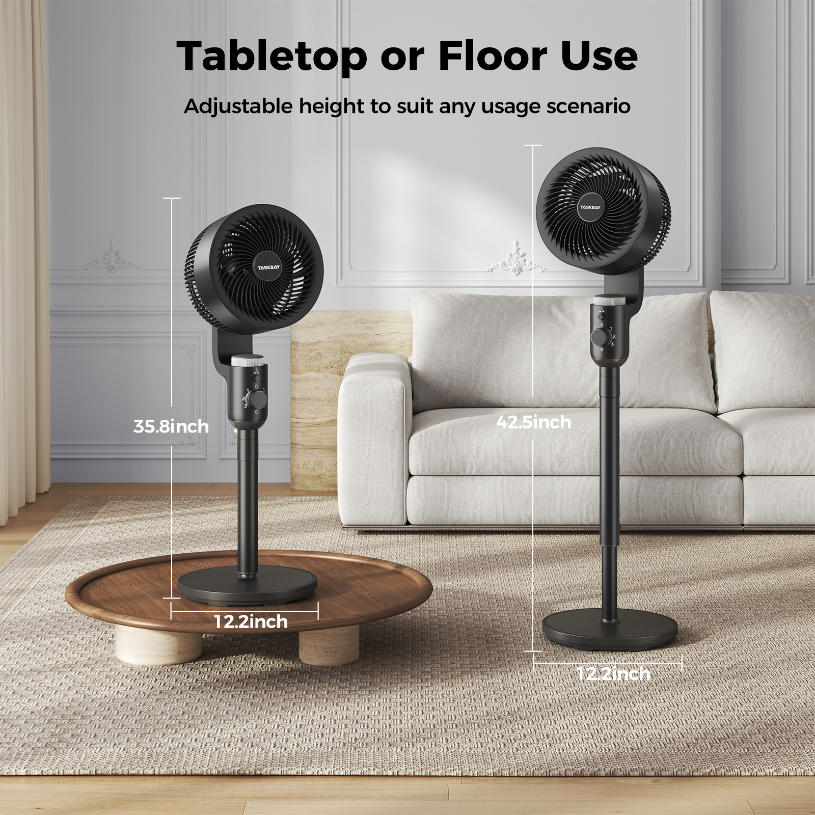 Taskbay Quiet Pedestal Fan with Remote, Air Circulator Fans