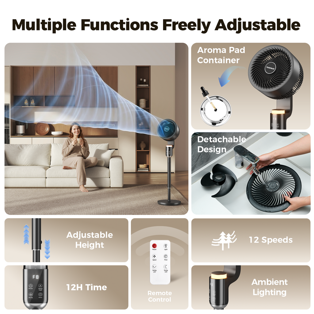 Taskbay Pedestal Fan, Air Circulator Fans with Remote & RGB Light