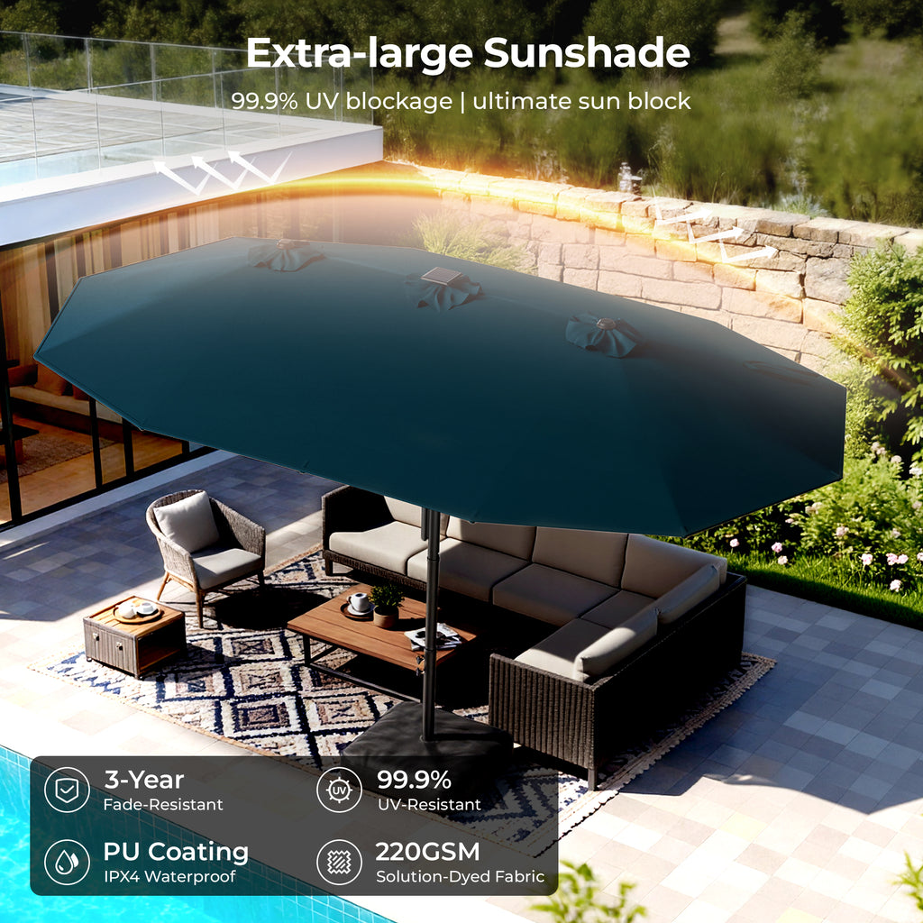 TASKBAY 15ft Smart Electric Patio Umbrella, Outdoor Umbrella with Light and Base