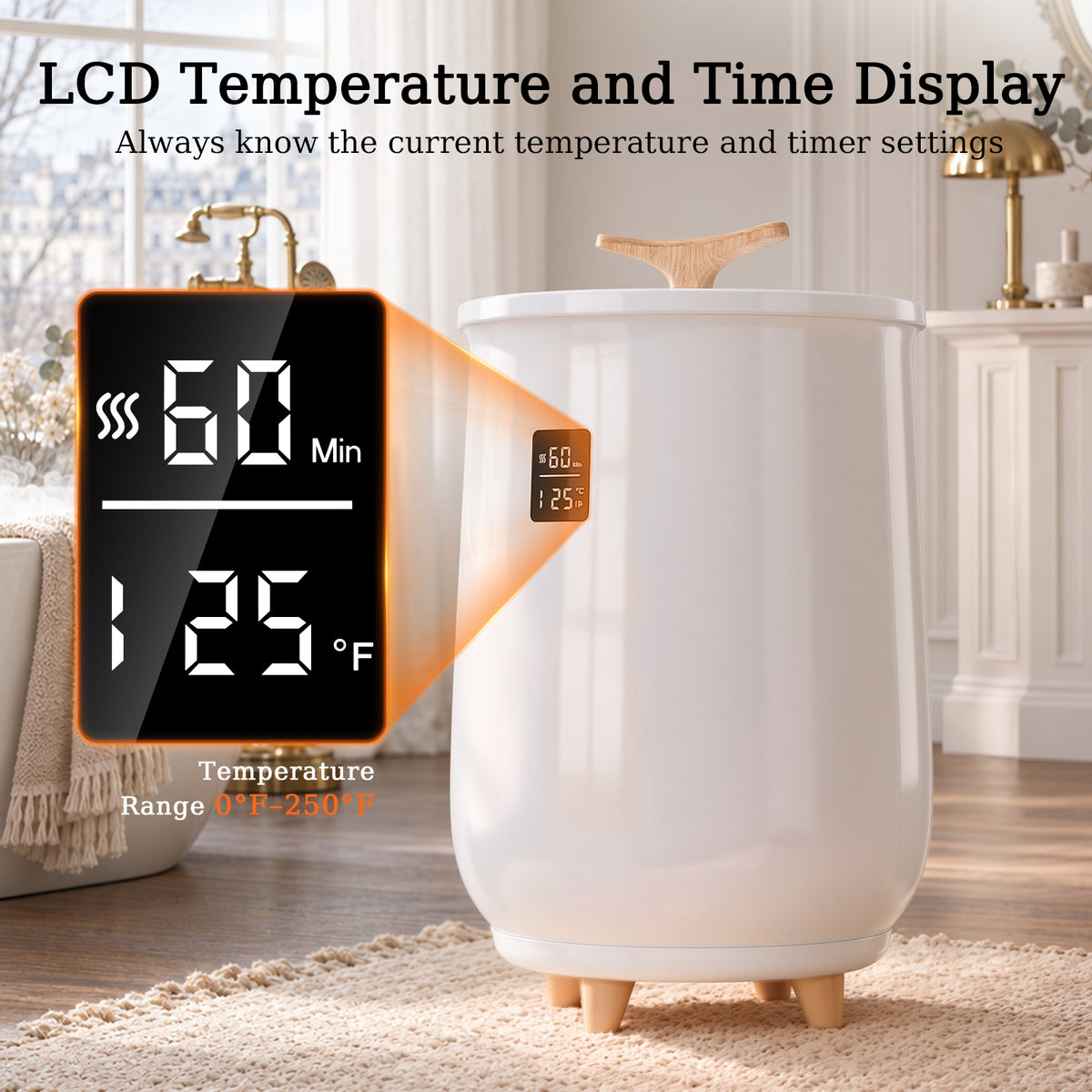 TASKBAY 20L Towel Warmer Bucket, 360° Heating, 3 Heat Levels & LED