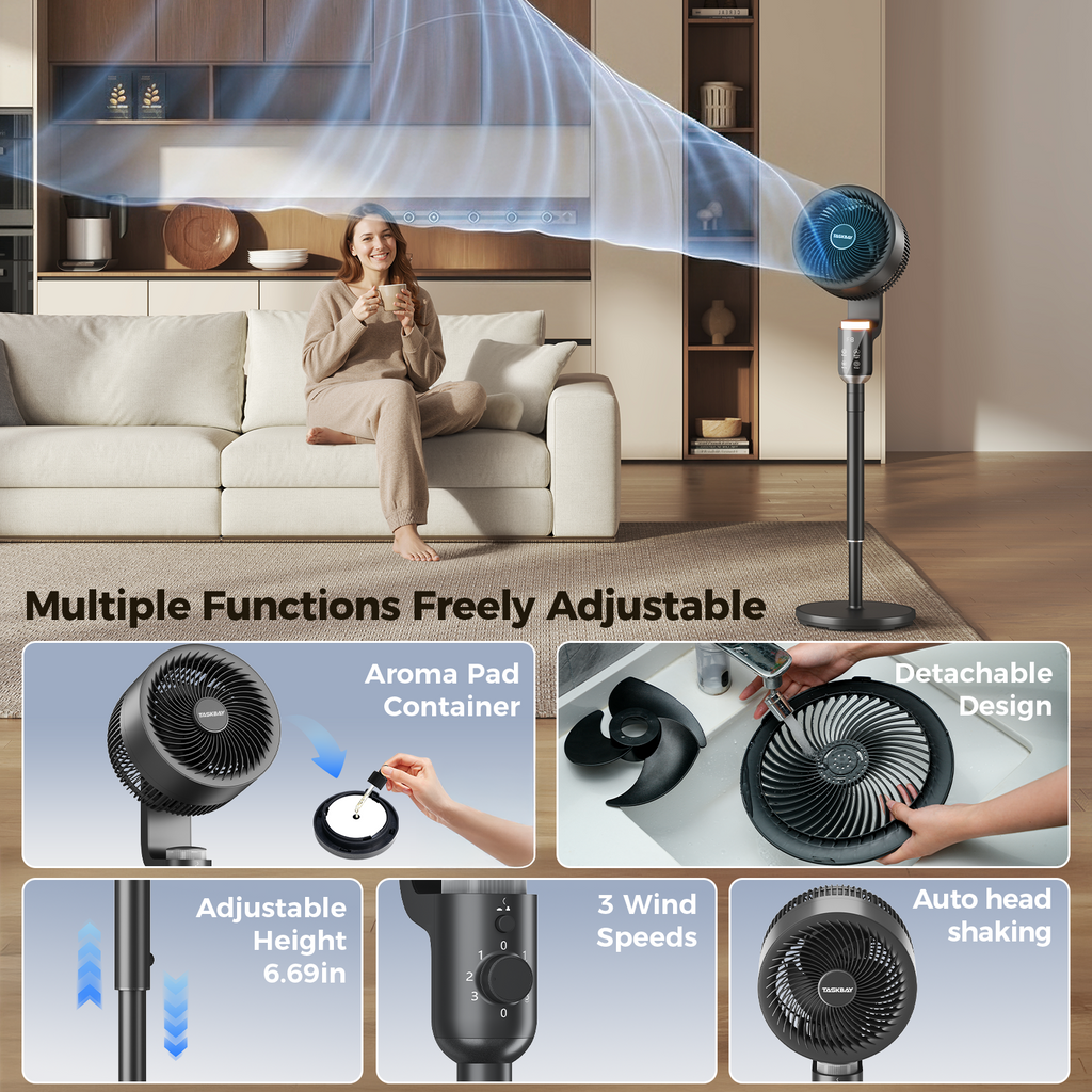 Taskbay Quiet Pedestal Fan with Remote, Air Circulator Fans