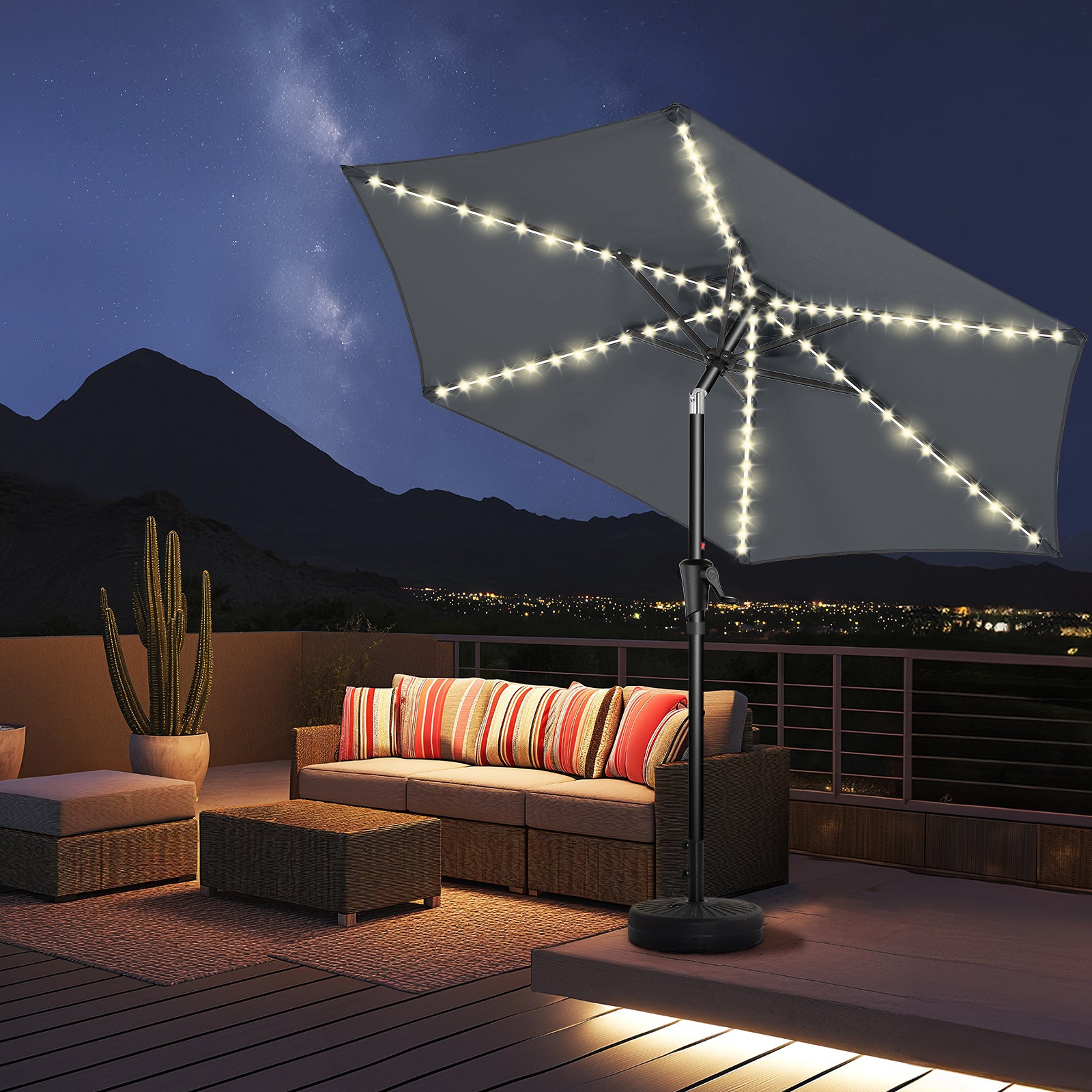 Taskbay 9ft Solar Patio Umbrella with Lights (Base not included)