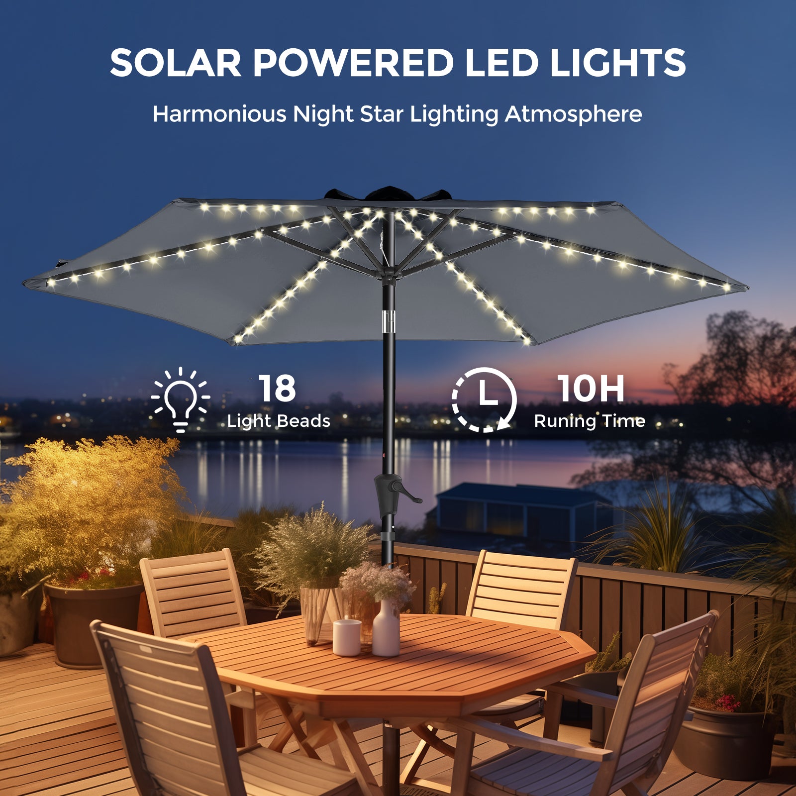 Taskbay 9ft Solar Patio Umbrella with Lights (Base not included)