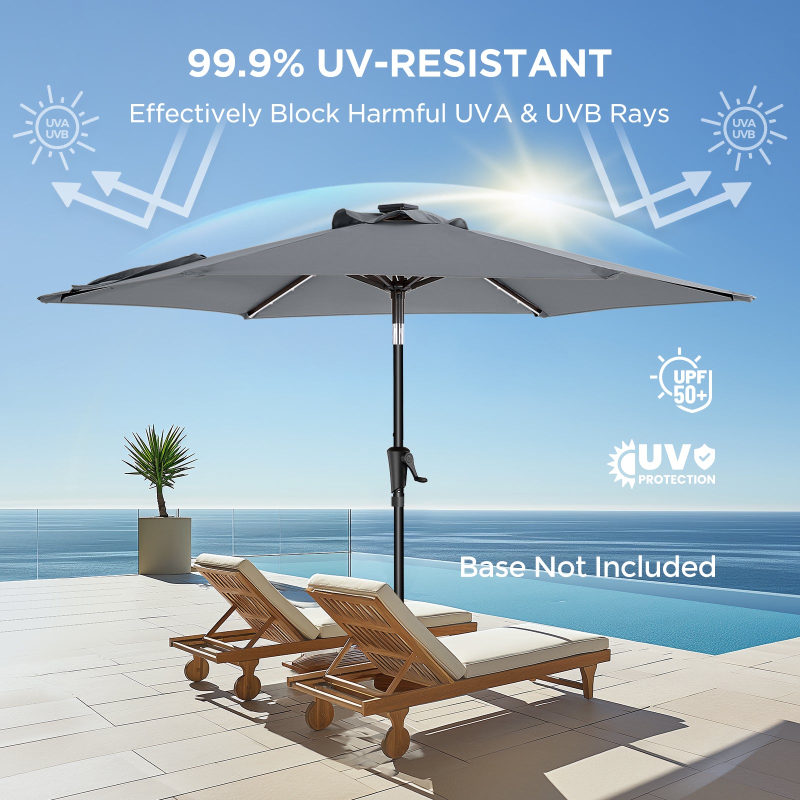 Taskbay 9ft Solar Patio Umbrella with Lights (Base not included)