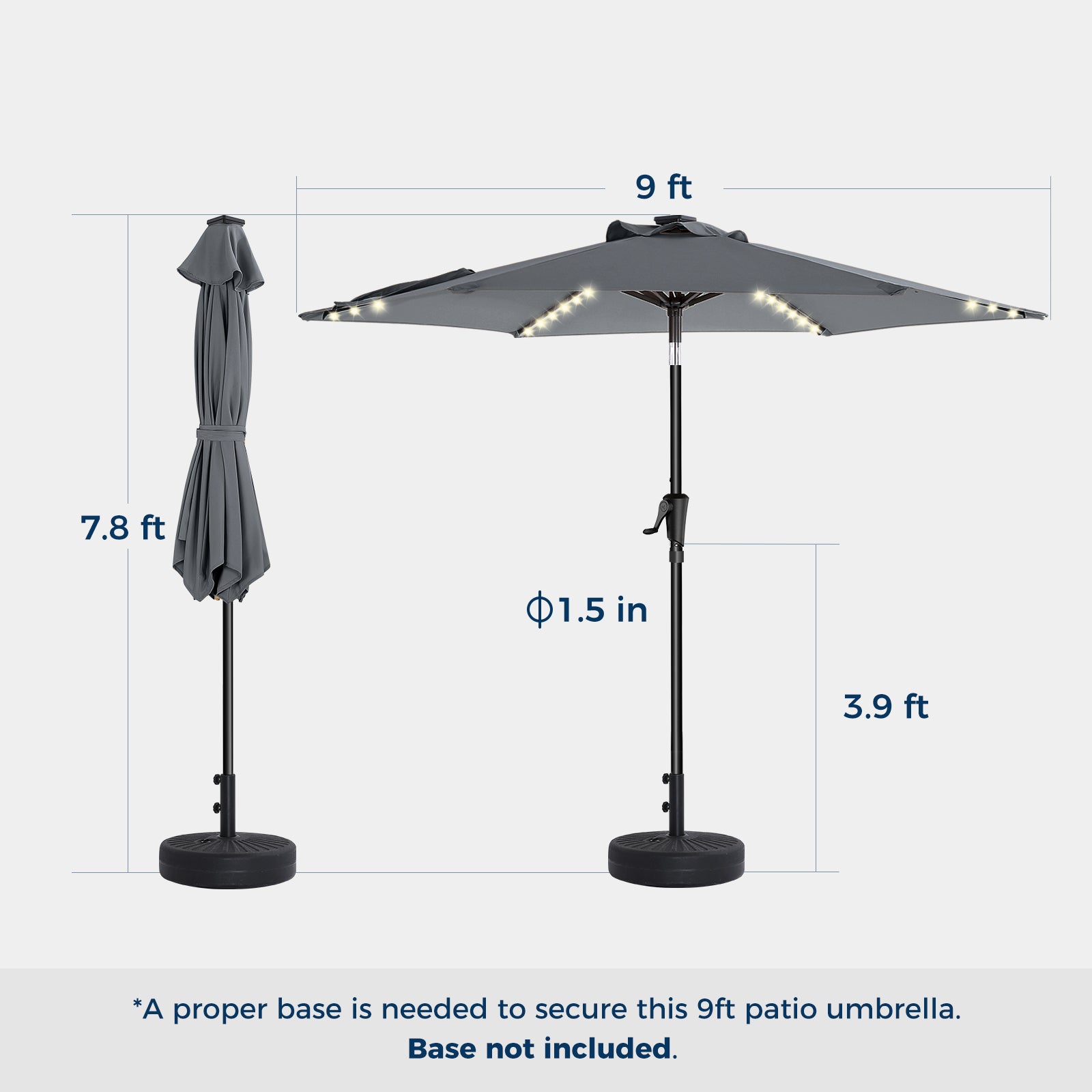 Taskbay 9ft Solar Patio Umbrella with Lights (Base not included)