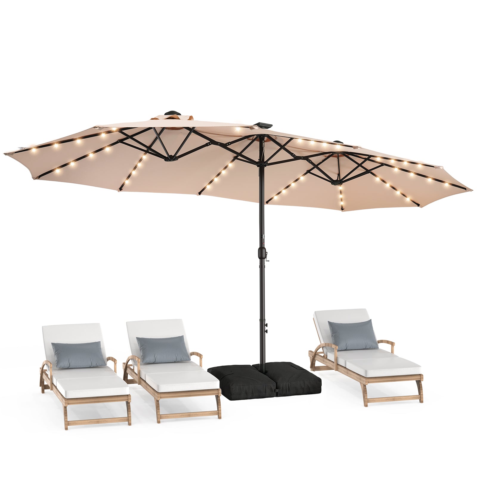 TASKBAY 15ft Patio Umbrella with Solar Lights, Double Sided Outdoor Umbrella with Crank Handle